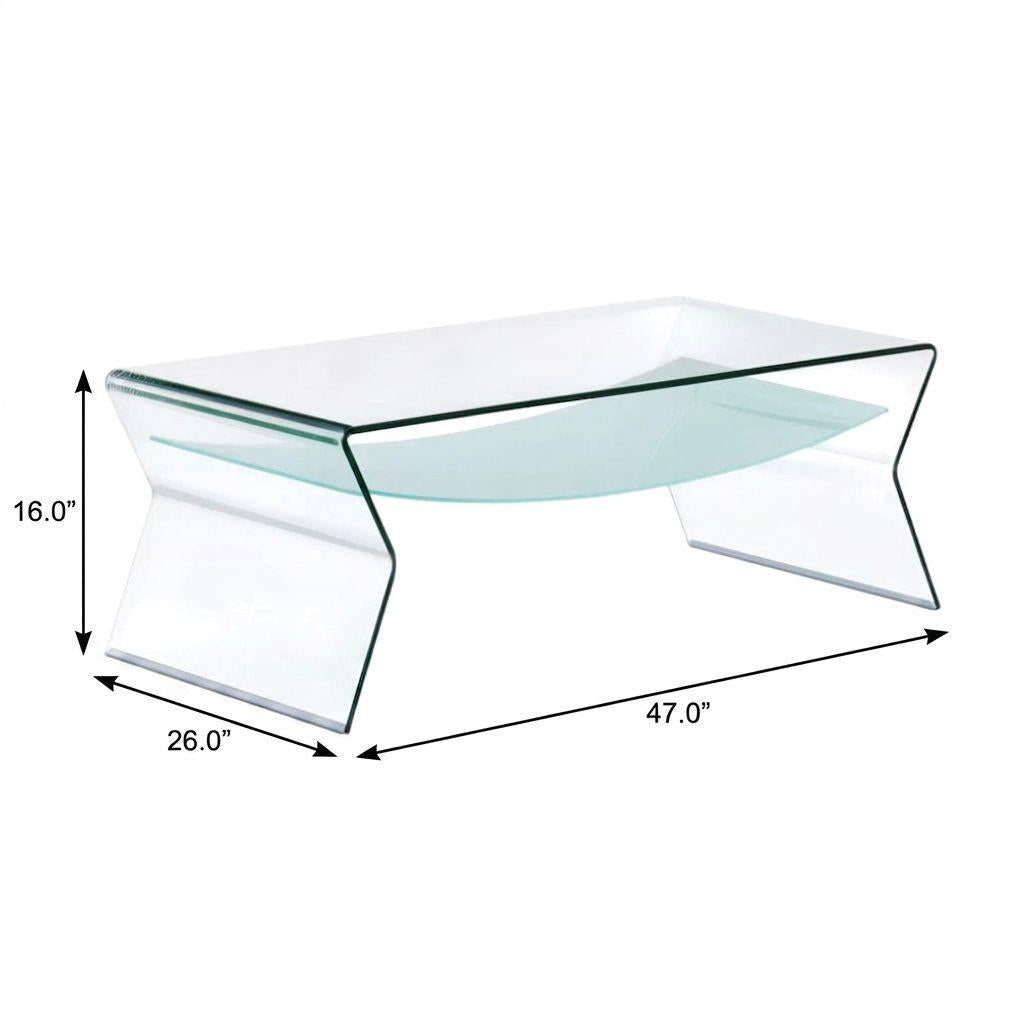 47" Clear Glass Solid Coffee Table with Shelf