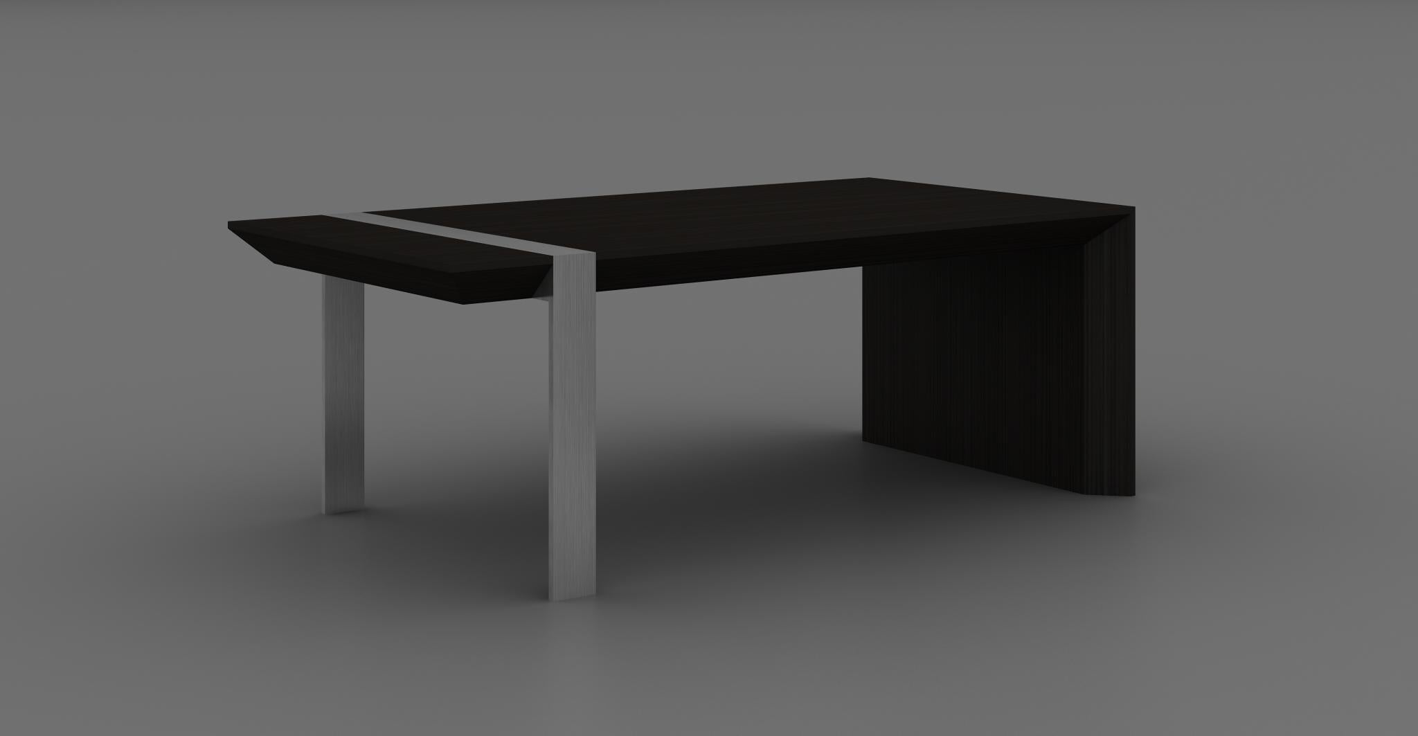 48" Black And Silver Wood And Stainless Steel Distressed Sled Coffee Table
