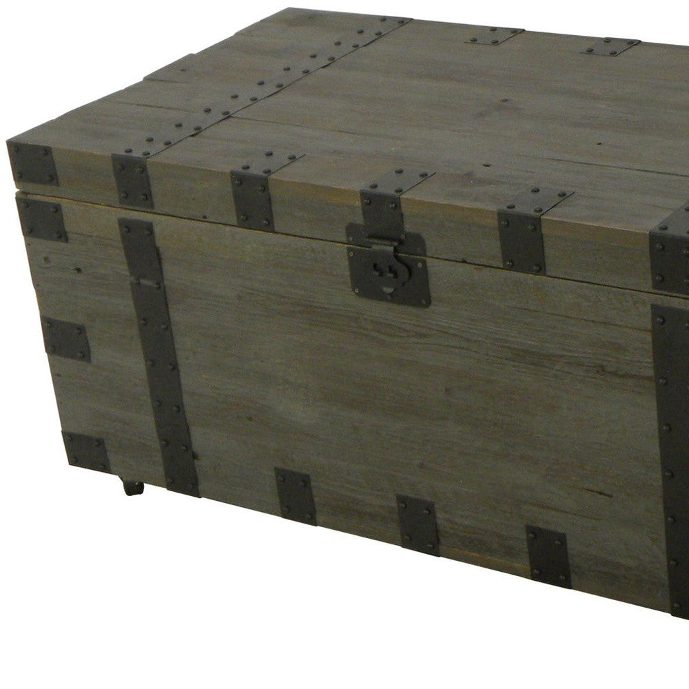 22" Brown Reclaimed Wood Distressed Trunk Coffee Table
