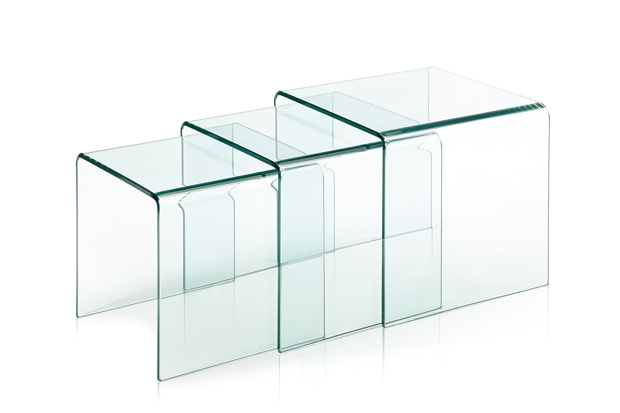 Set of Three Clear Glass Solid Nested Coffee Tables
