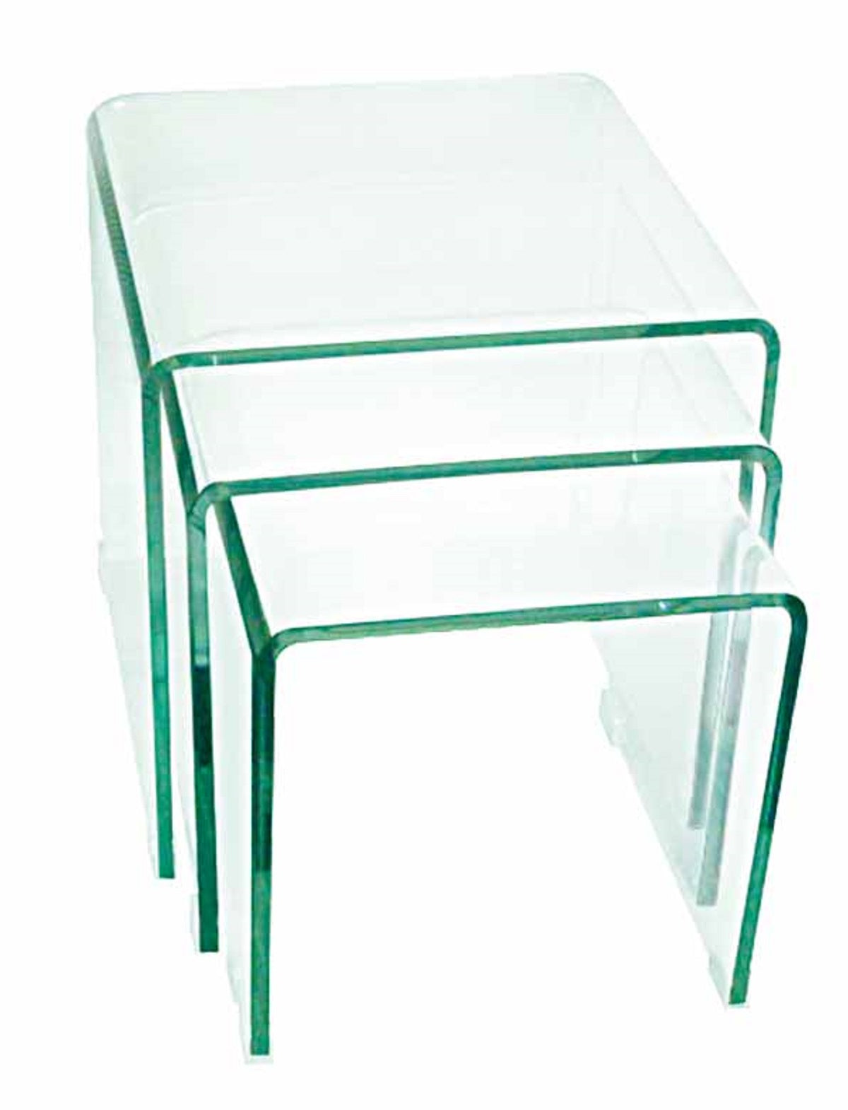 Set of Three Clear Glass Solid Nested Coffee Tables