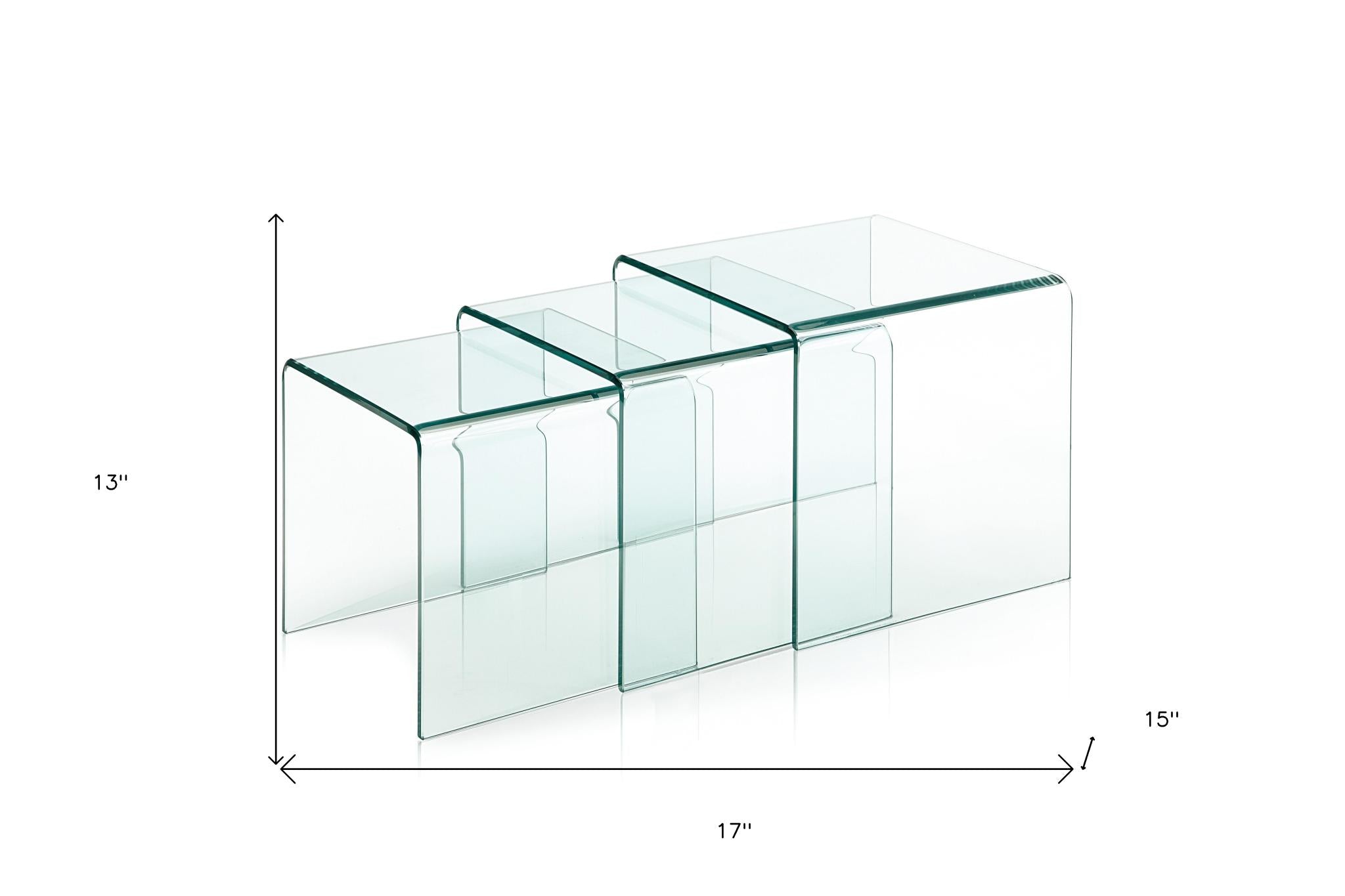 Set of Three Clear Glass Solid Nested Coffee Tables