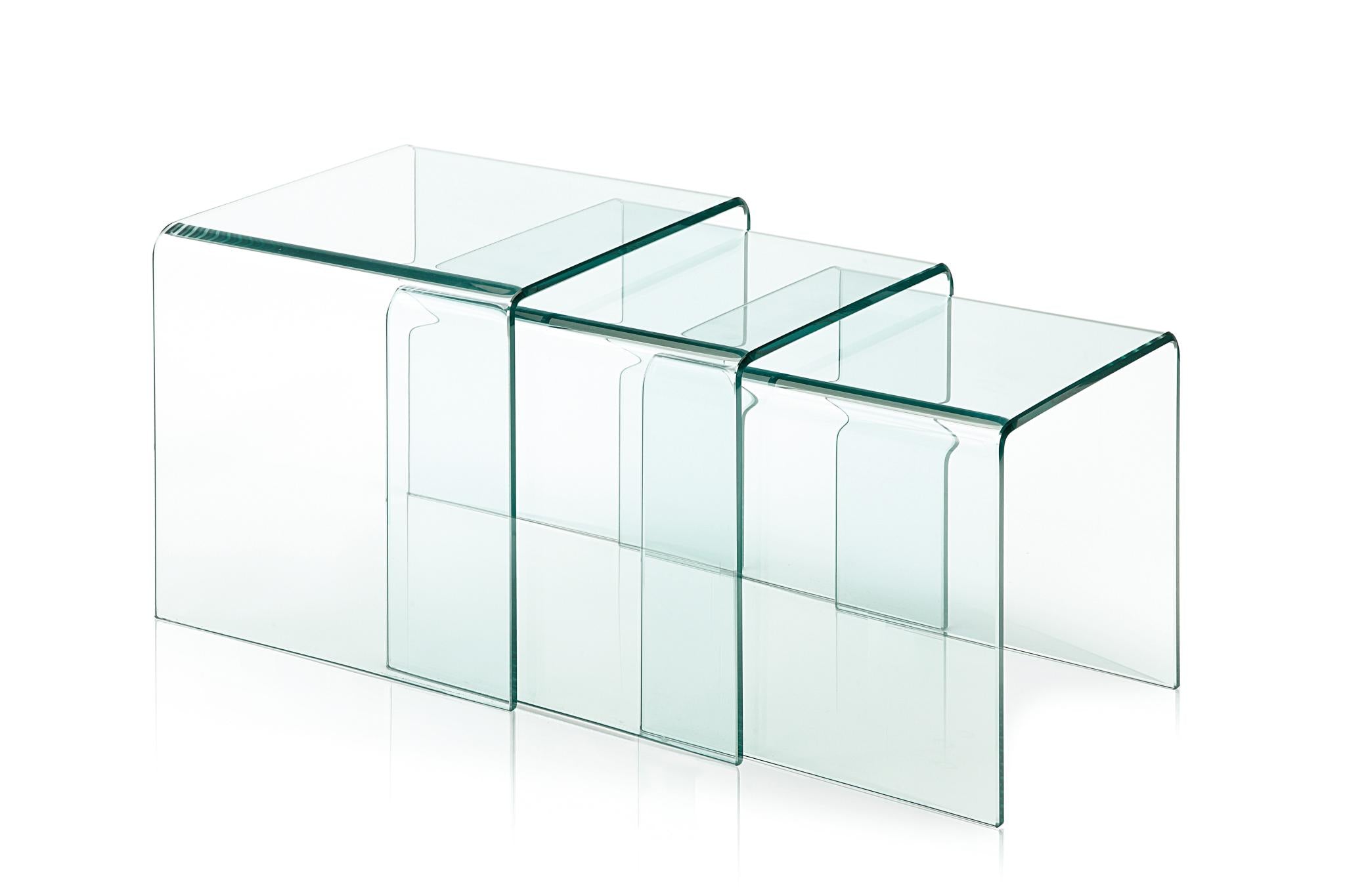 Set of Three Clear Glass Solid Nested Coffee Tables