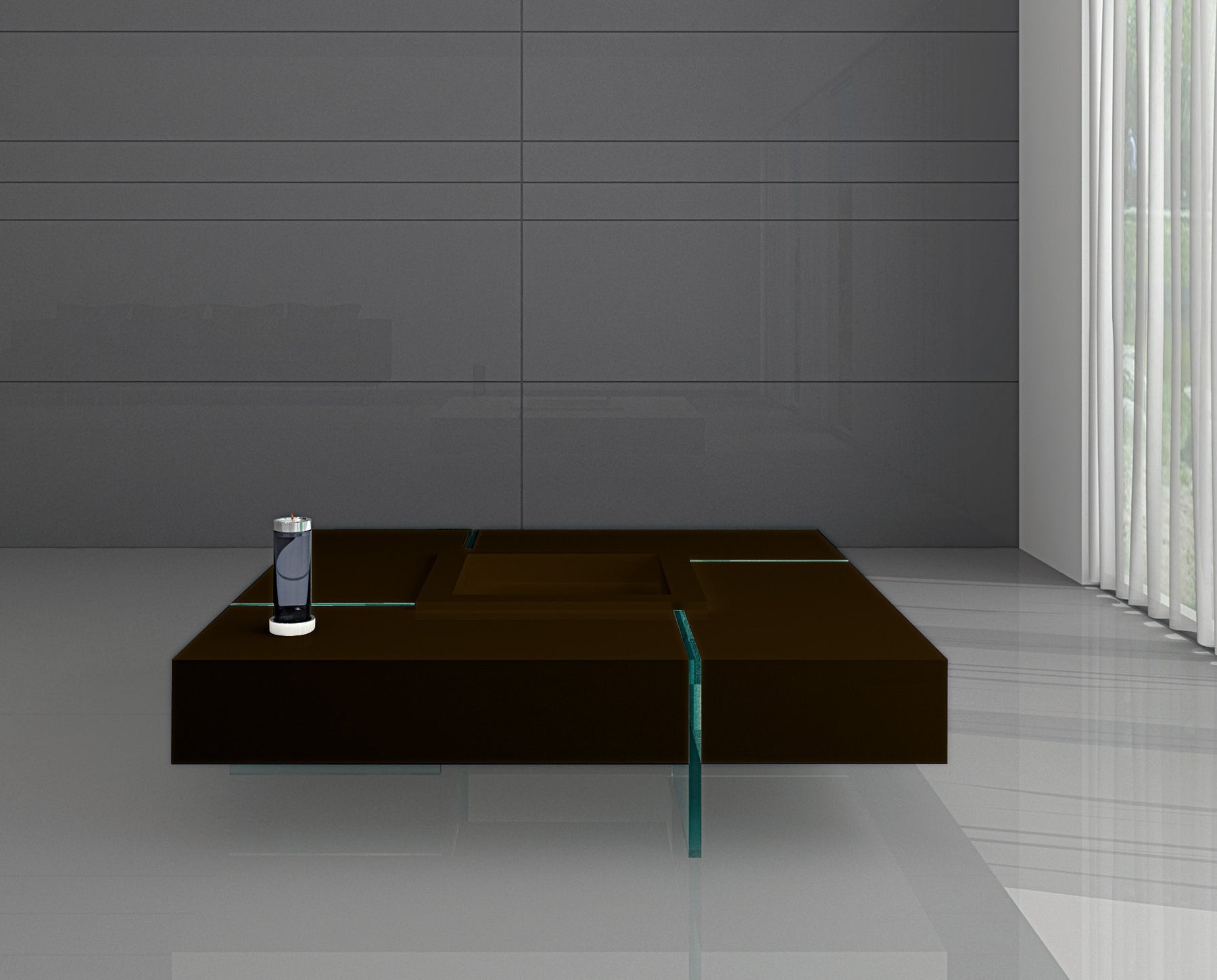 47" Dark Brown and Clear Wood and Glass Square Low Coffee Table