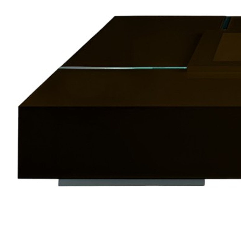 47" Dark Brown and Clear Wood and Glass Square Low Coffee Table