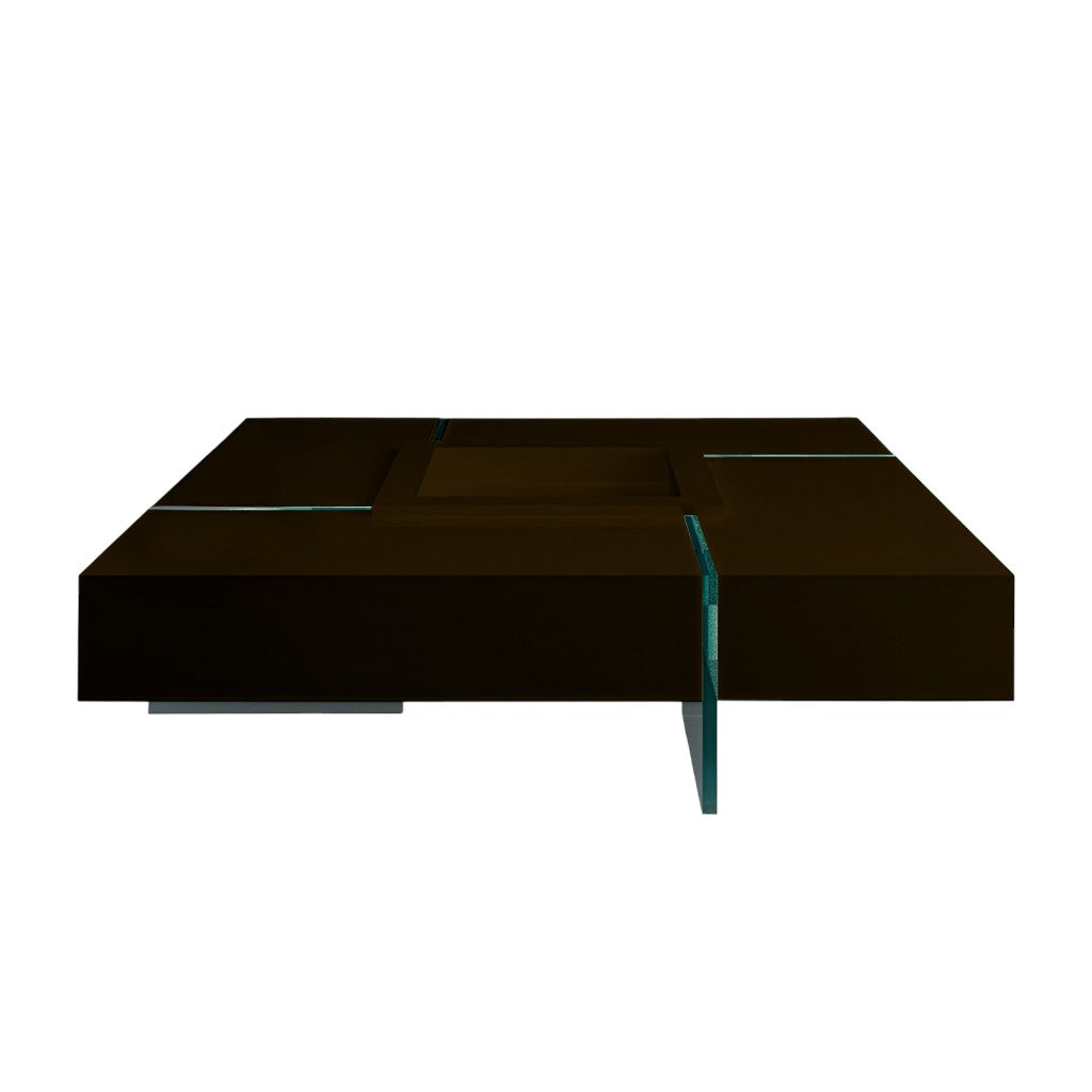 47" Dark Brown and Clear Wood and Glass Square Low Coffee Table