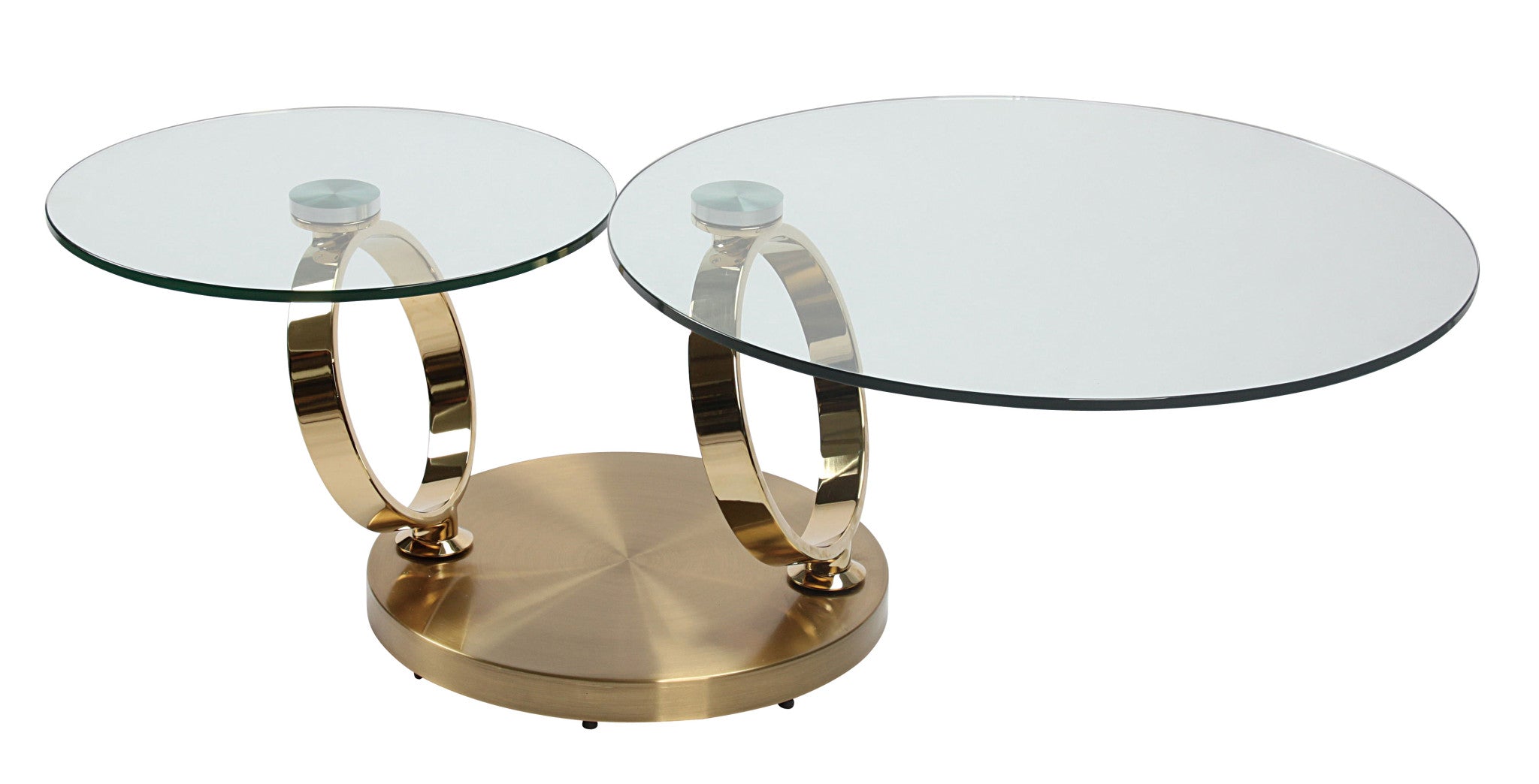 32" Clear And Gold Glass And Metal Round Abstract Coffee Table