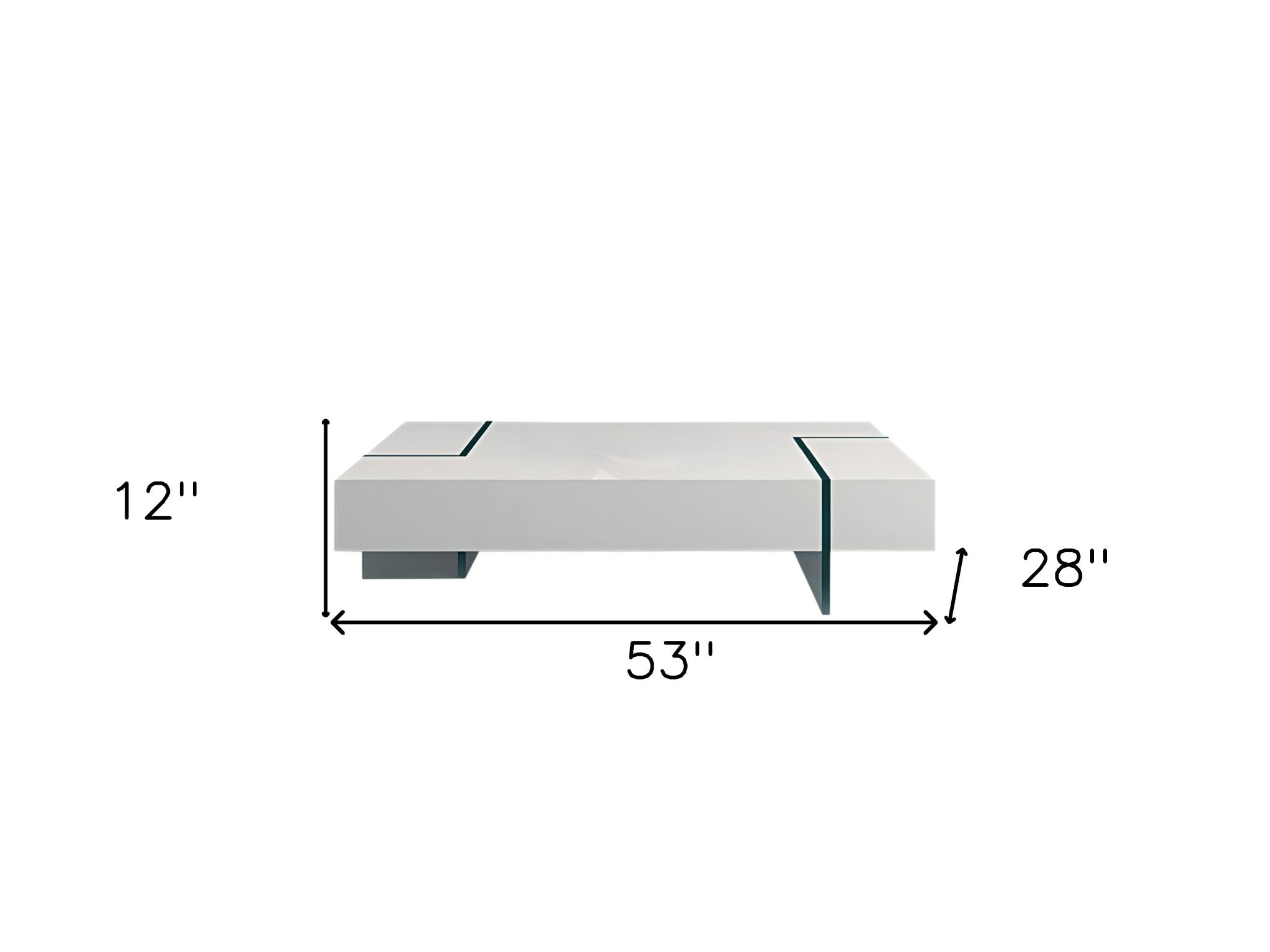 53" White And Clear Wood And Glass Sled Coffee Table