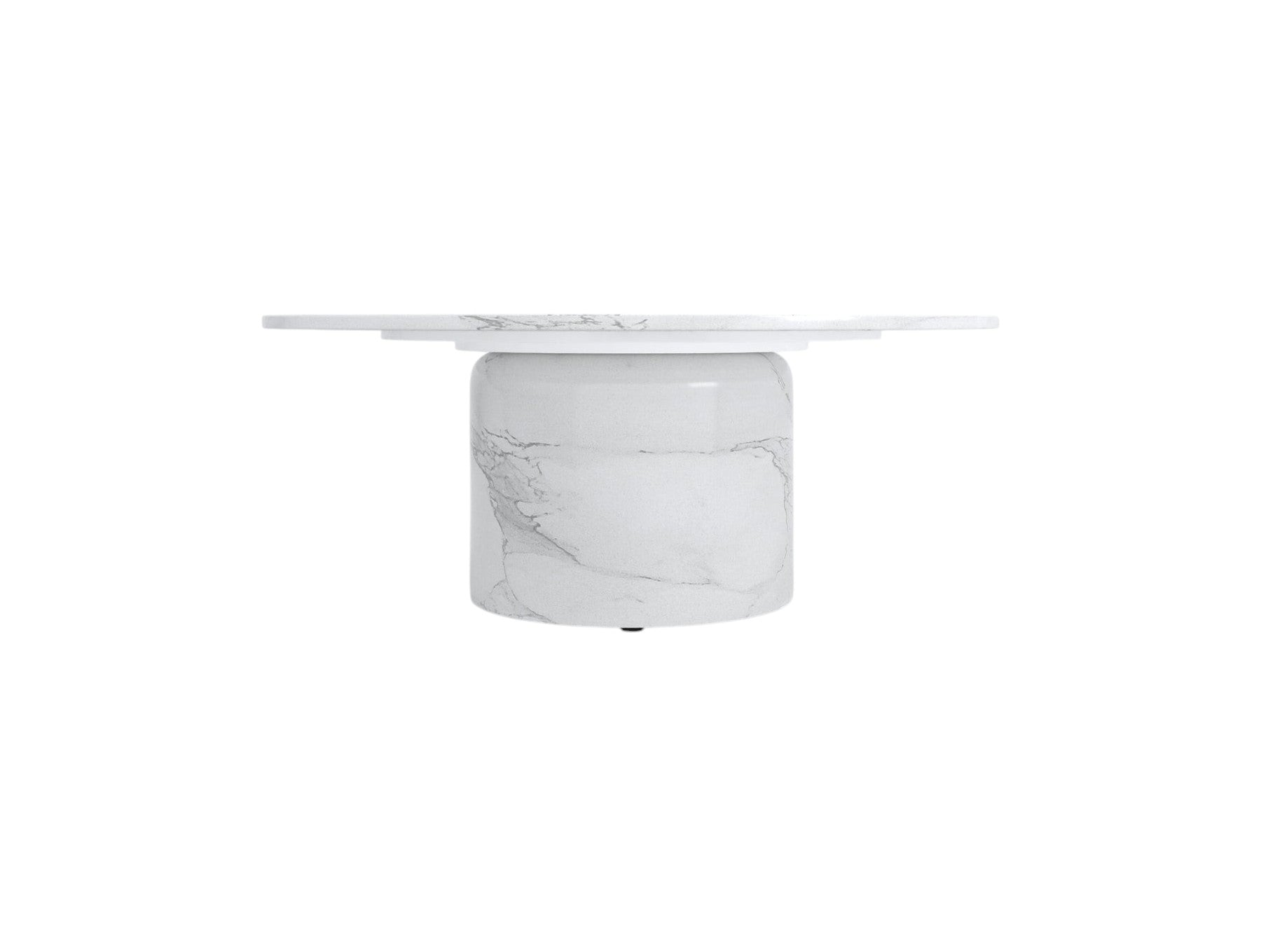35" White Genuine Marble And Wood Round Pedestal Coffee Table