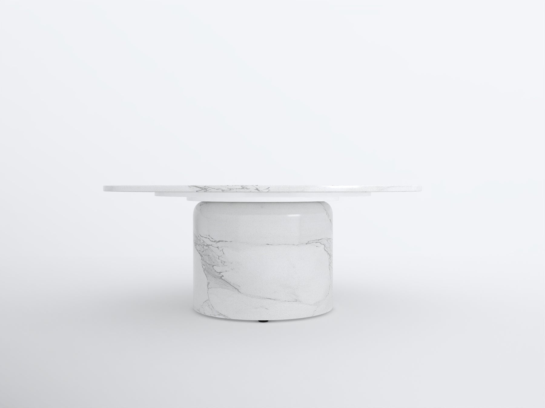 35" White Genuine Marble And Wood Round Pedestal Coffee Table