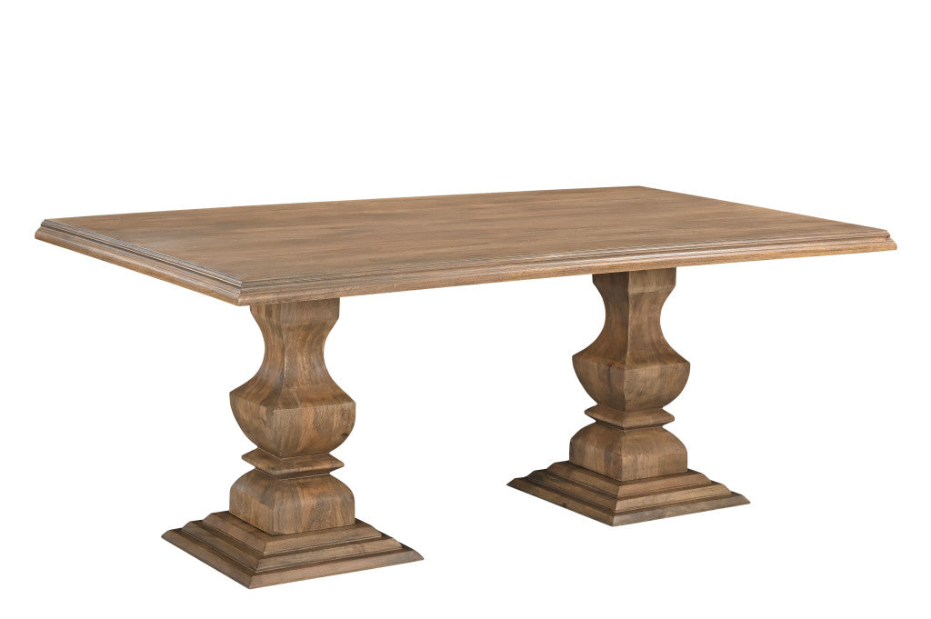 75" Brown Solid Wood Double Pedestal Base Dining Table