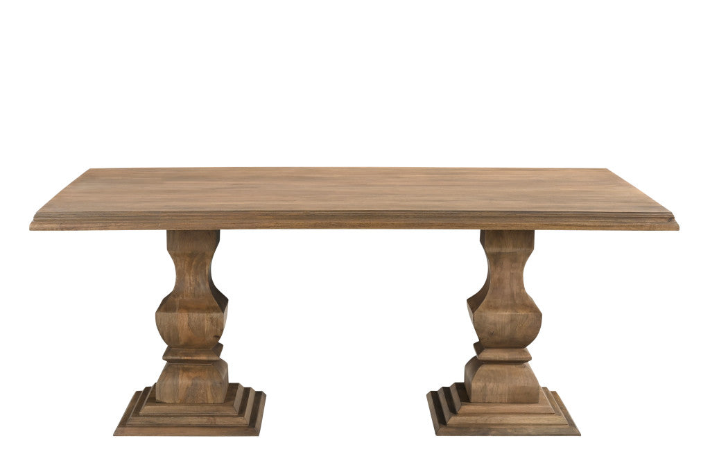 75" Brown Solid Wood Double Pedestal Base Dining Table