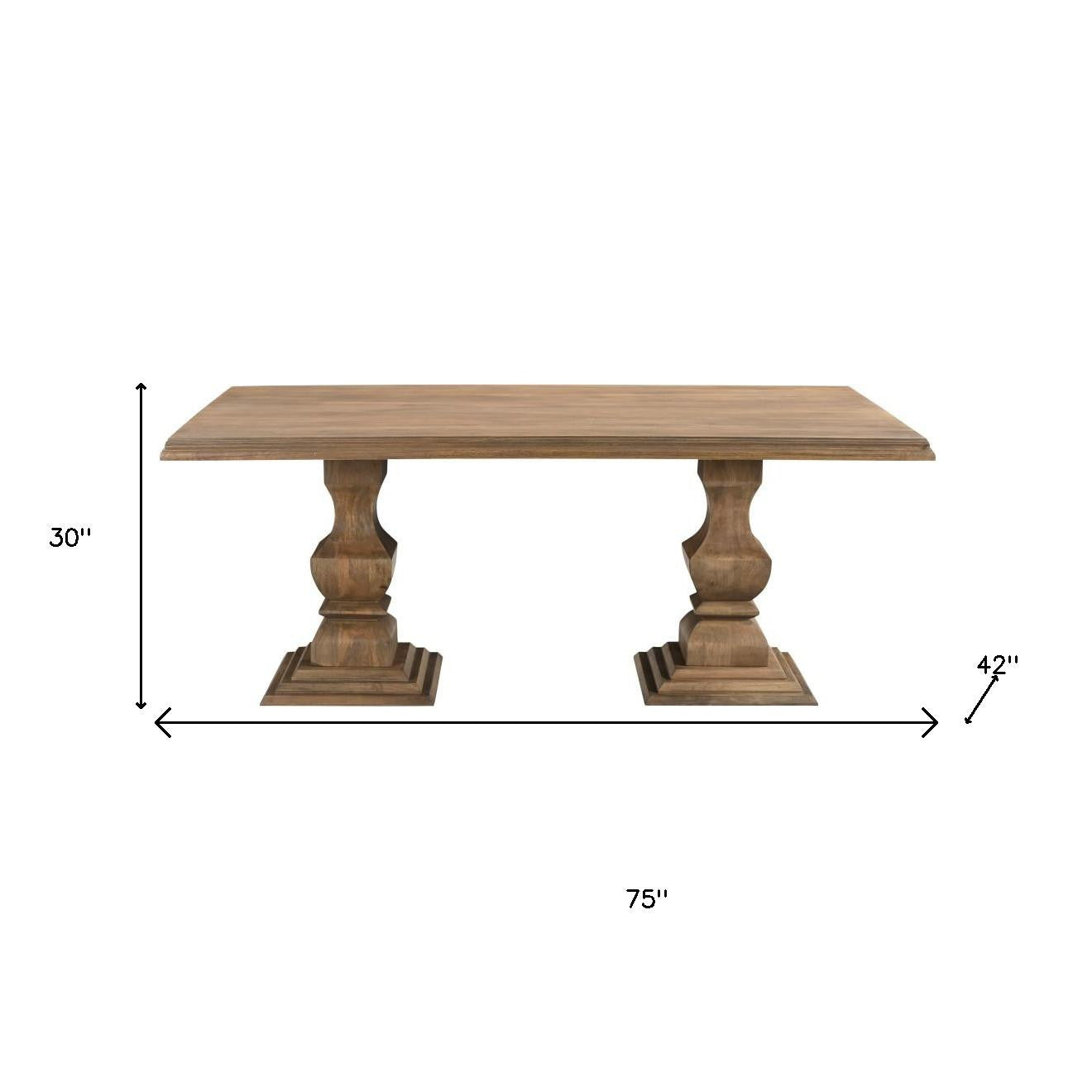 75" Brown Solid Wood Double Pedestal Base Dining Table
