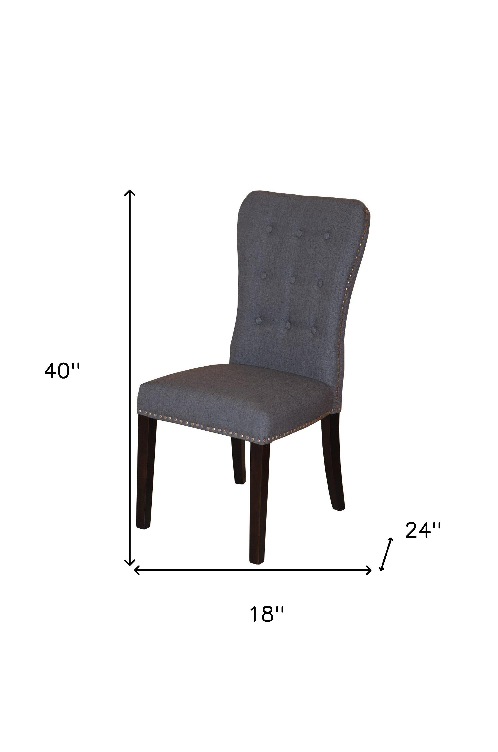 Set of Two Gray and Brown Fabric And Wood Dining Side Chairs