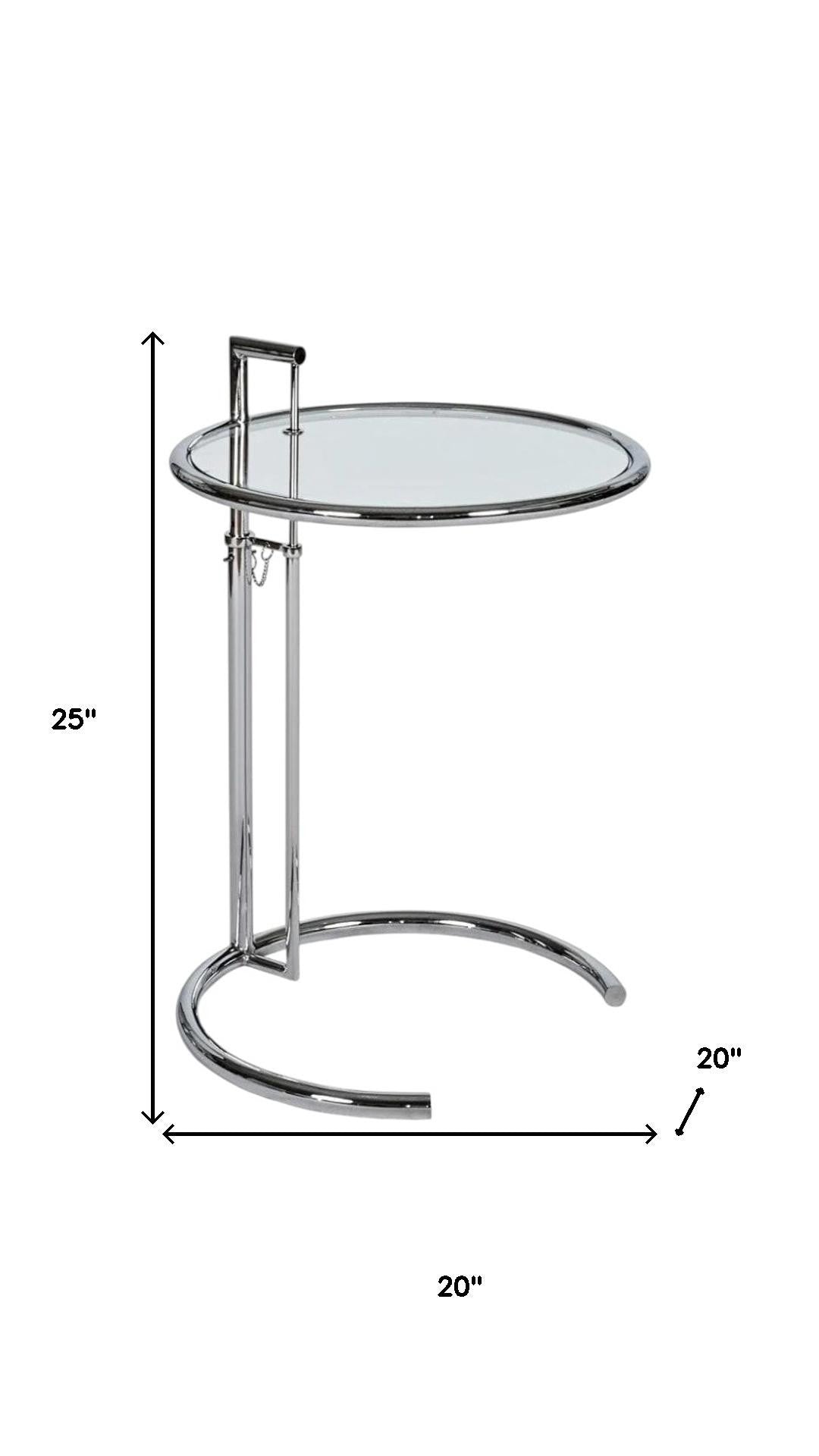 25" Silver And Clear Metal And Glass Height Adjustable Round End Table
