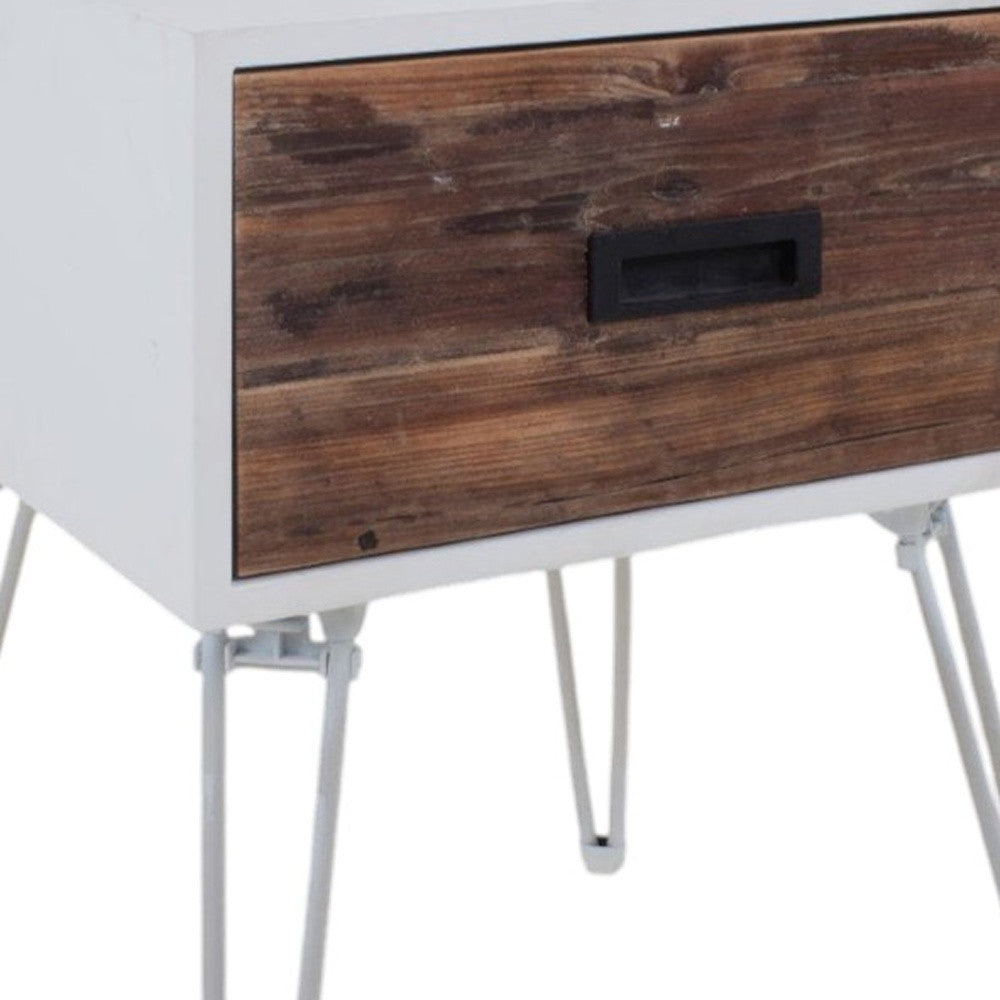 23" Brown And White Wood And Metal Square End Table With Drawer