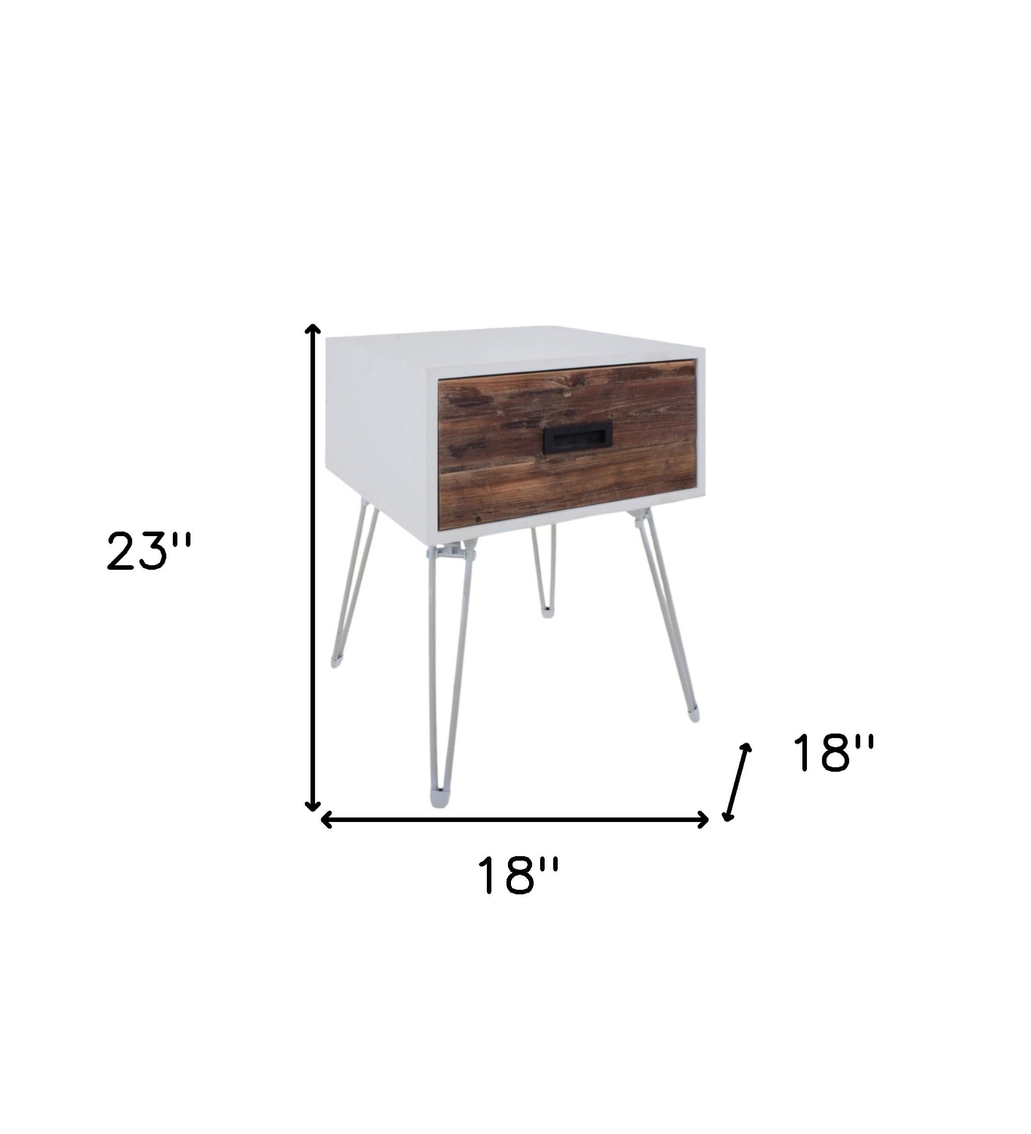23" Brown And White Wood And Metal Square End Table With Drawer