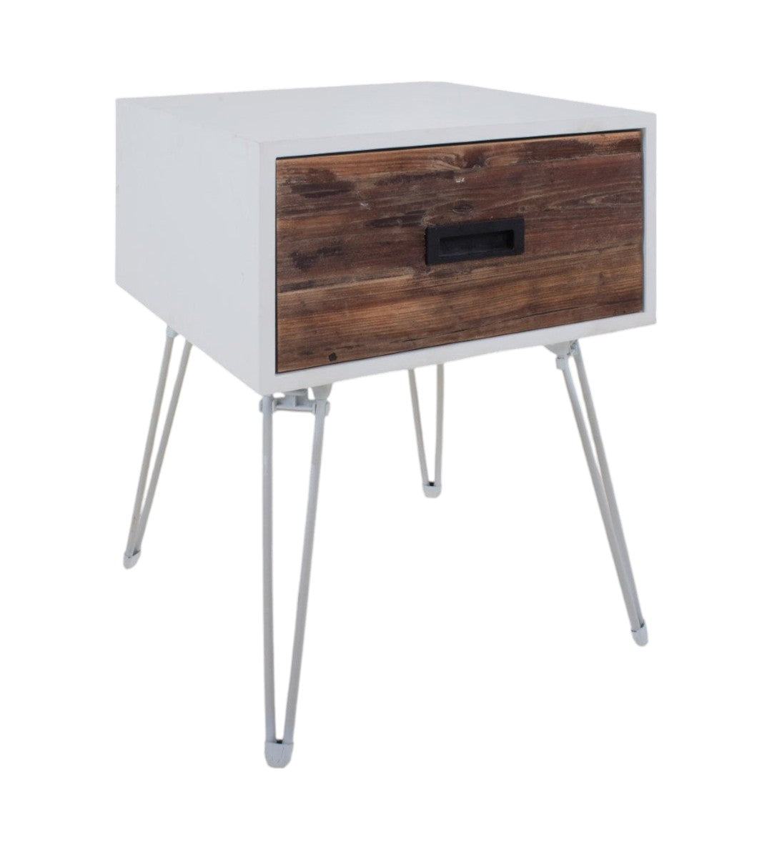 23" Brown And White Wood And Metal Square End Table With Drawer