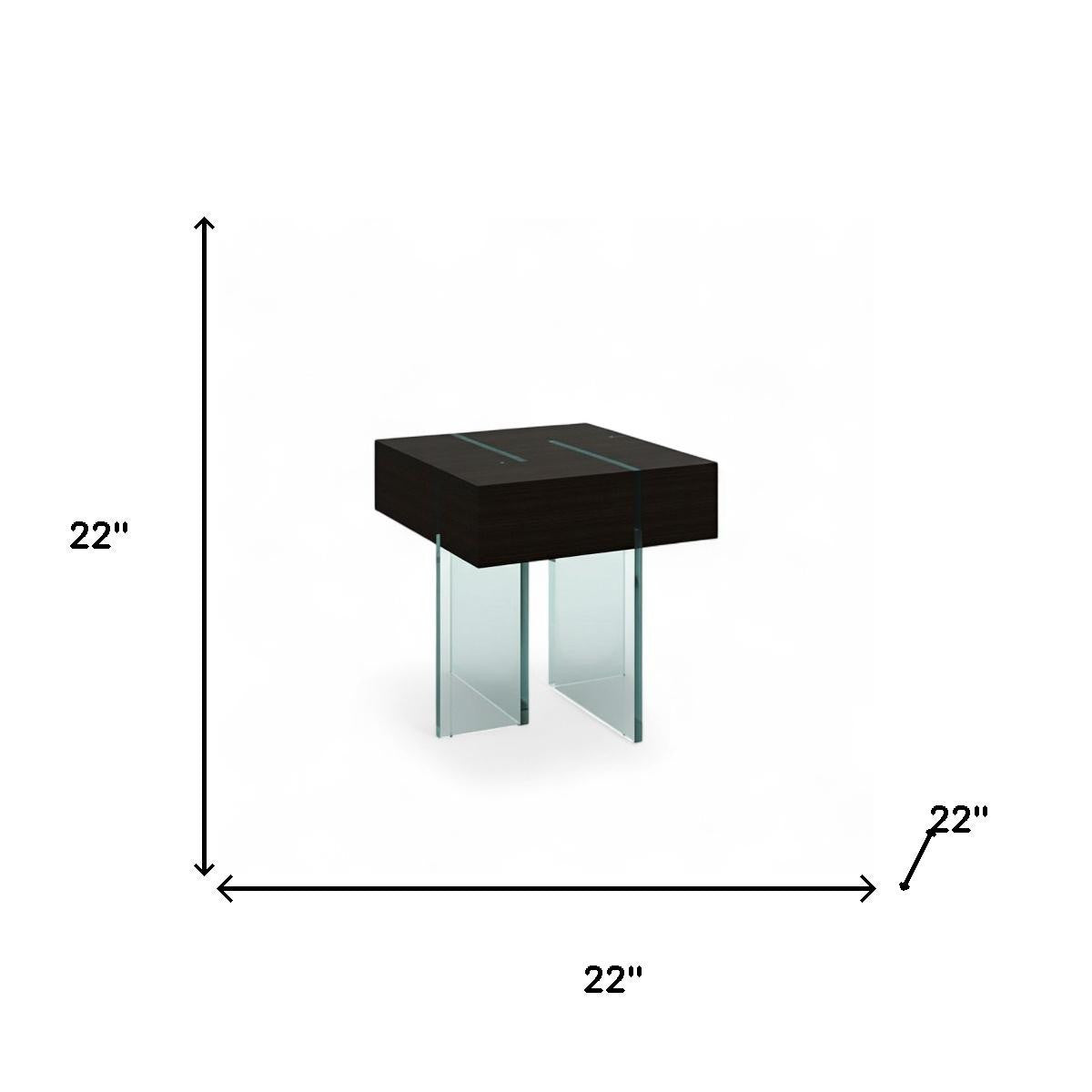 22" Black And Clear Wood and Glass Square Sled End Table