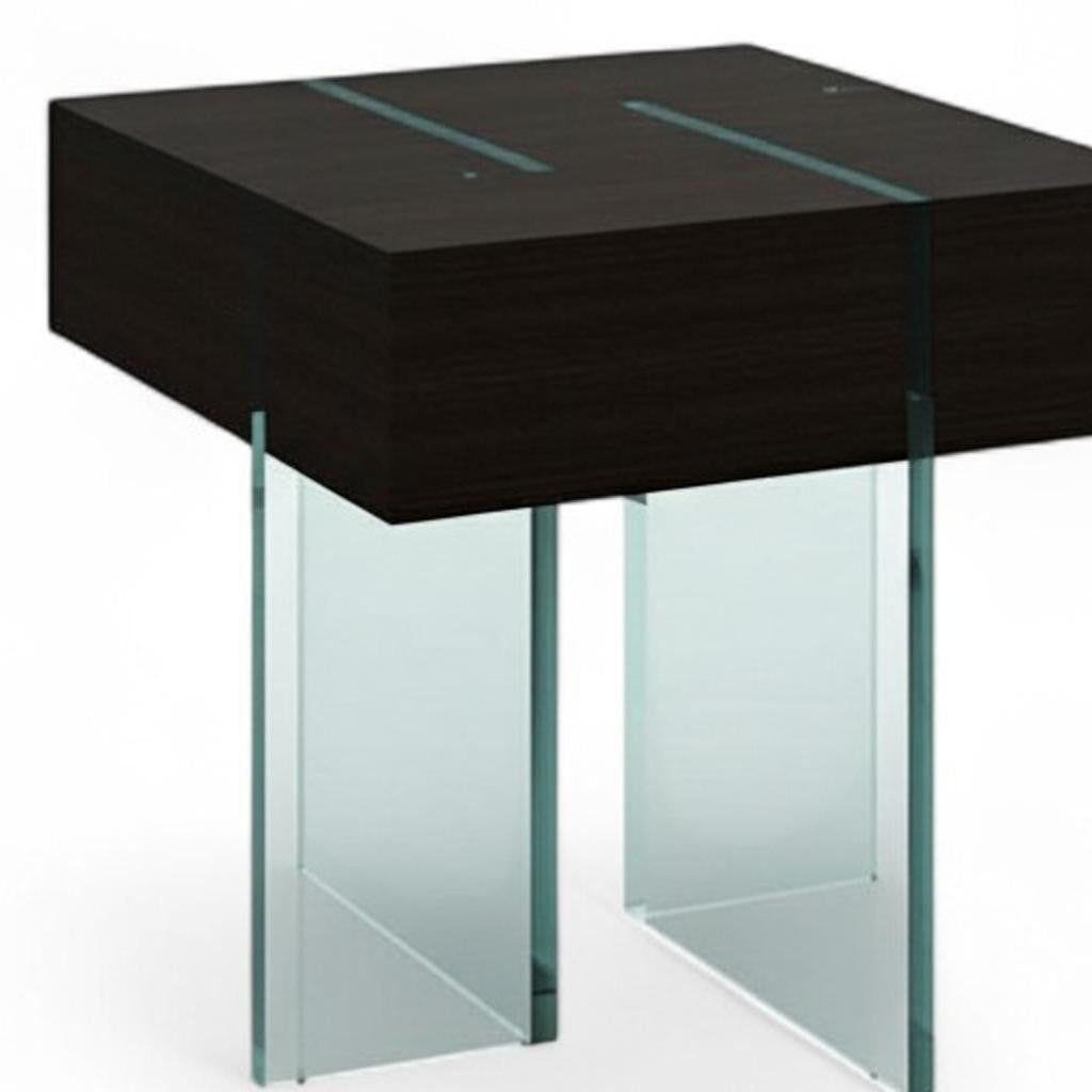 22" Black And Clear Wood and Glass Square Sled End Table