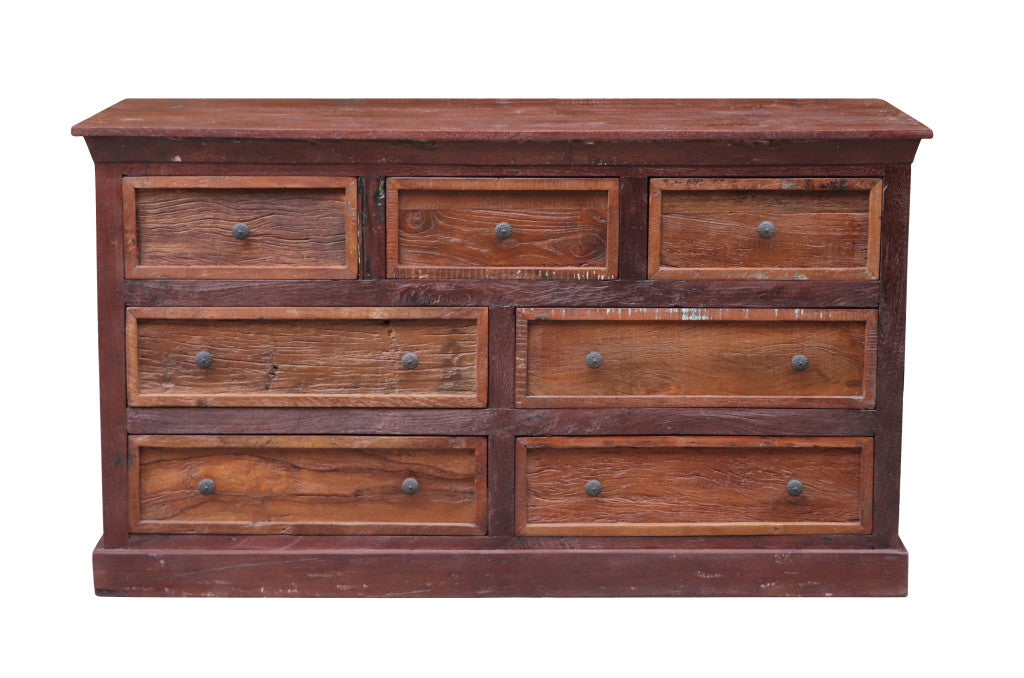 64" Brown Solid Wood Seven Drawer Double Dresser