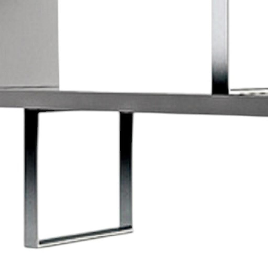 67" Gray And Silver Metal and Wood Three Tier Etagere Bookcase