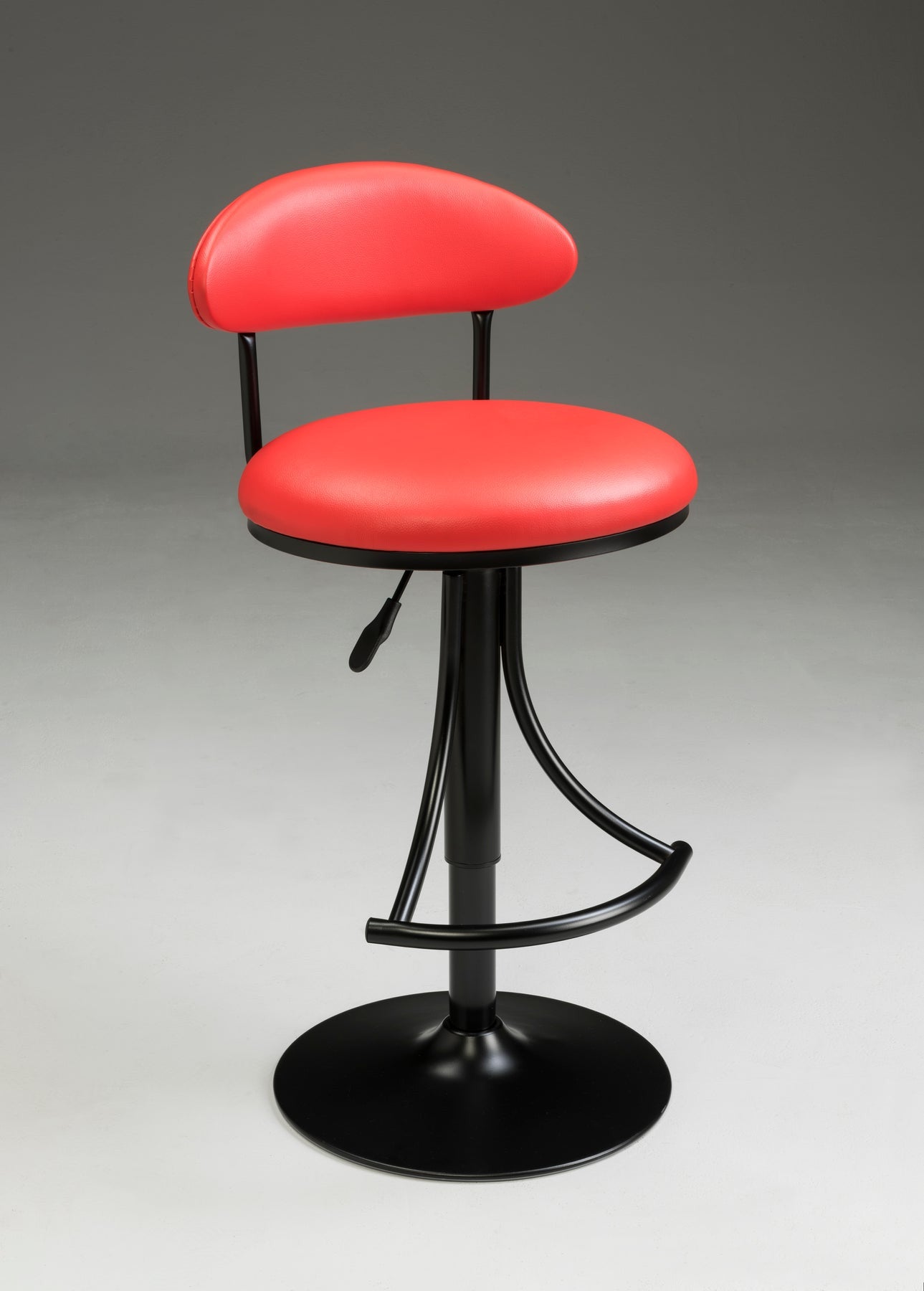 Red and Black Velvet and Metal Low Back Adjustable Height Bar Chair