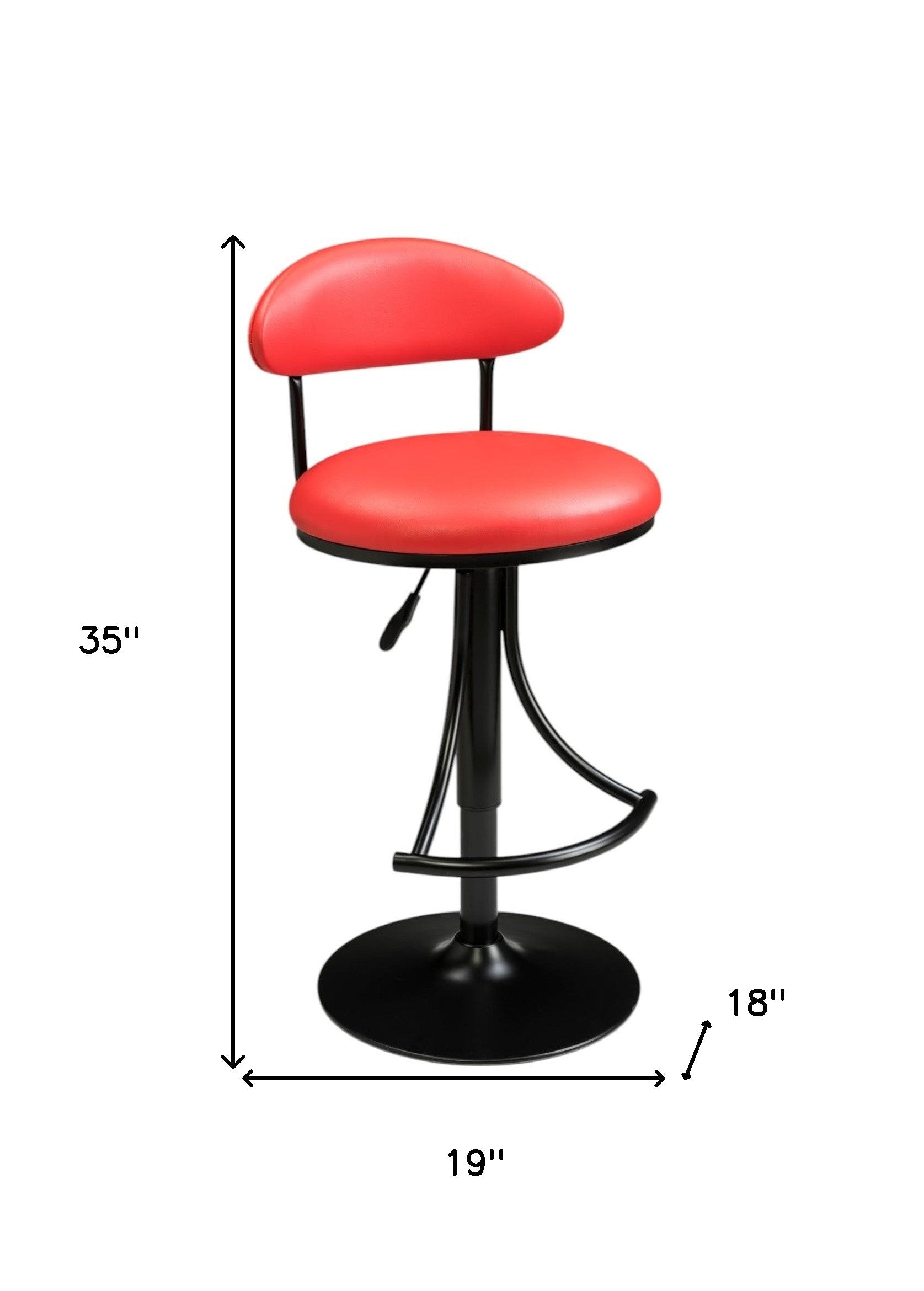 Red and Black Velvet and Metal Low Back Adjustable Height Bar Chair
