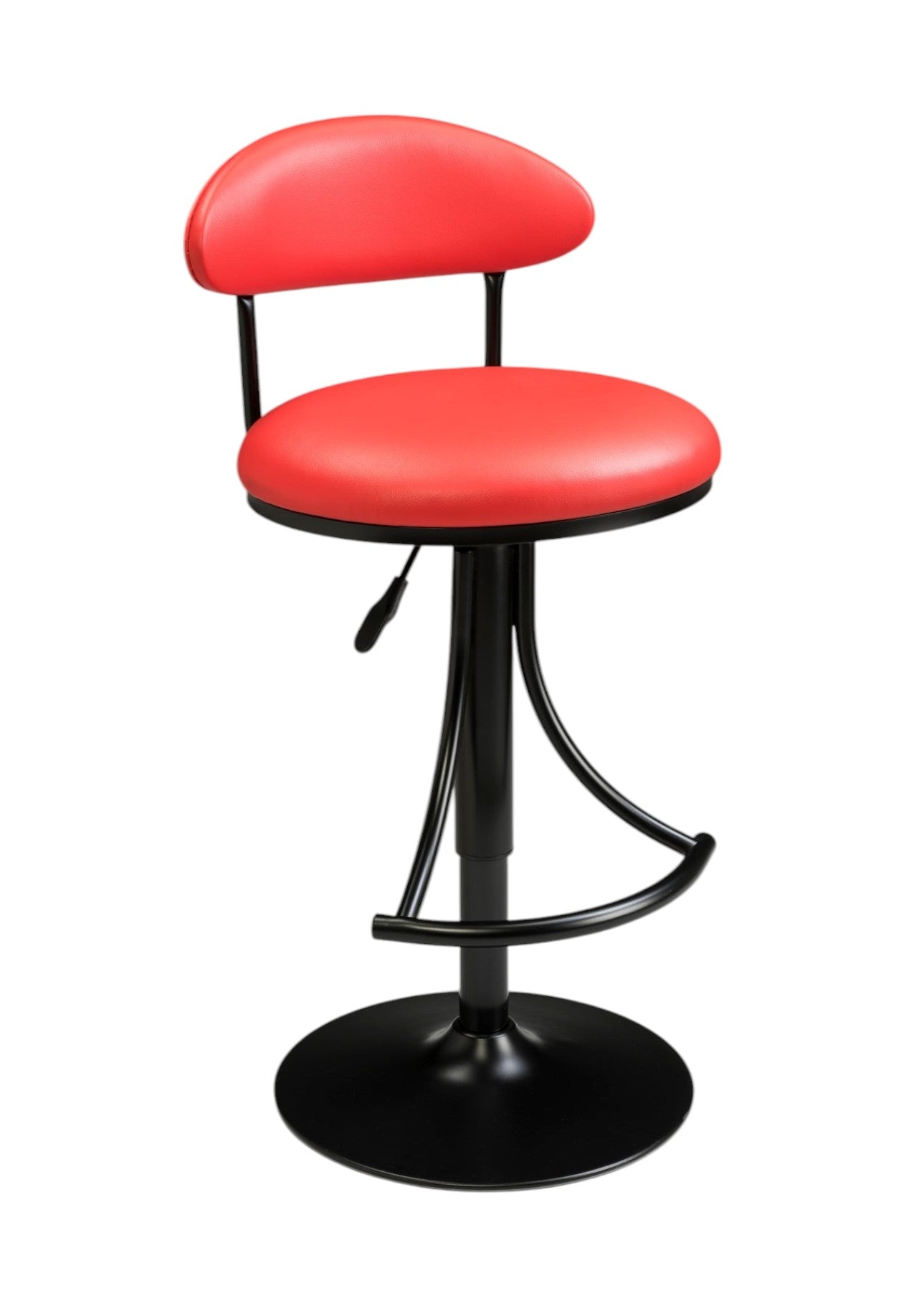 Red and Black Velvet and Metal Low Back Adjustable Height Bar Chair