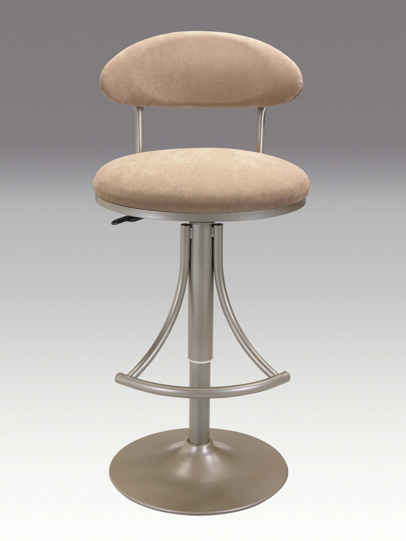 Brown and Silver Velvet and Metal Low Back Adjustable Height Bar Chair
