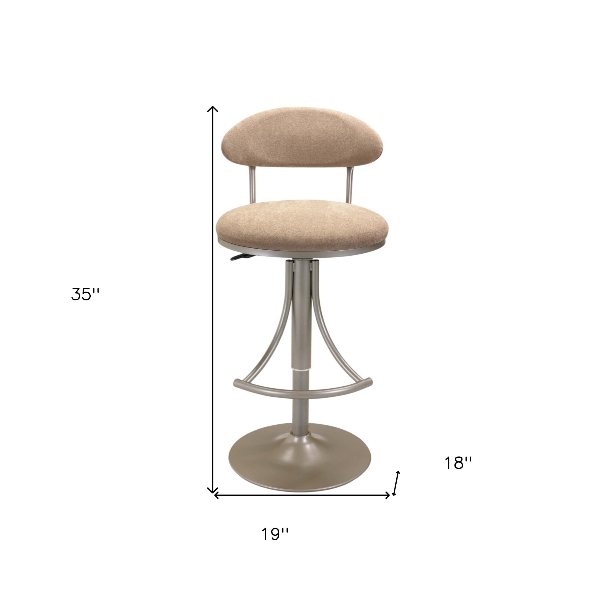 Brown and Silver Velvet and Metal Low Back Adjustable Height Bar Chair