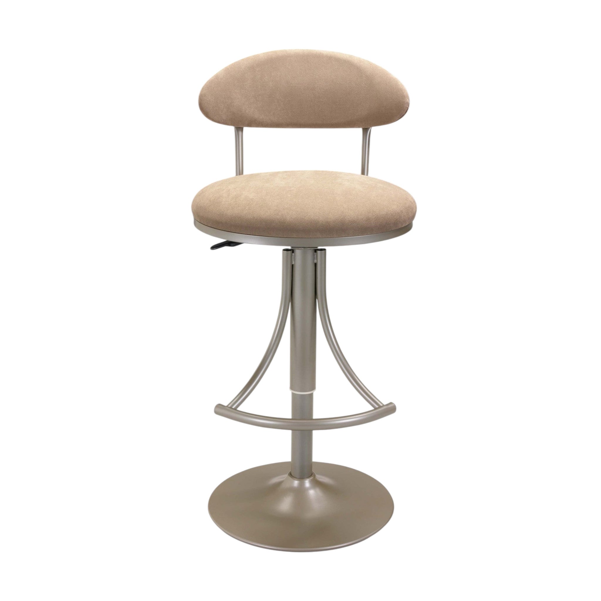Brown and Silver Velvet and Metal Low Back Adjustable Height Bar Chair