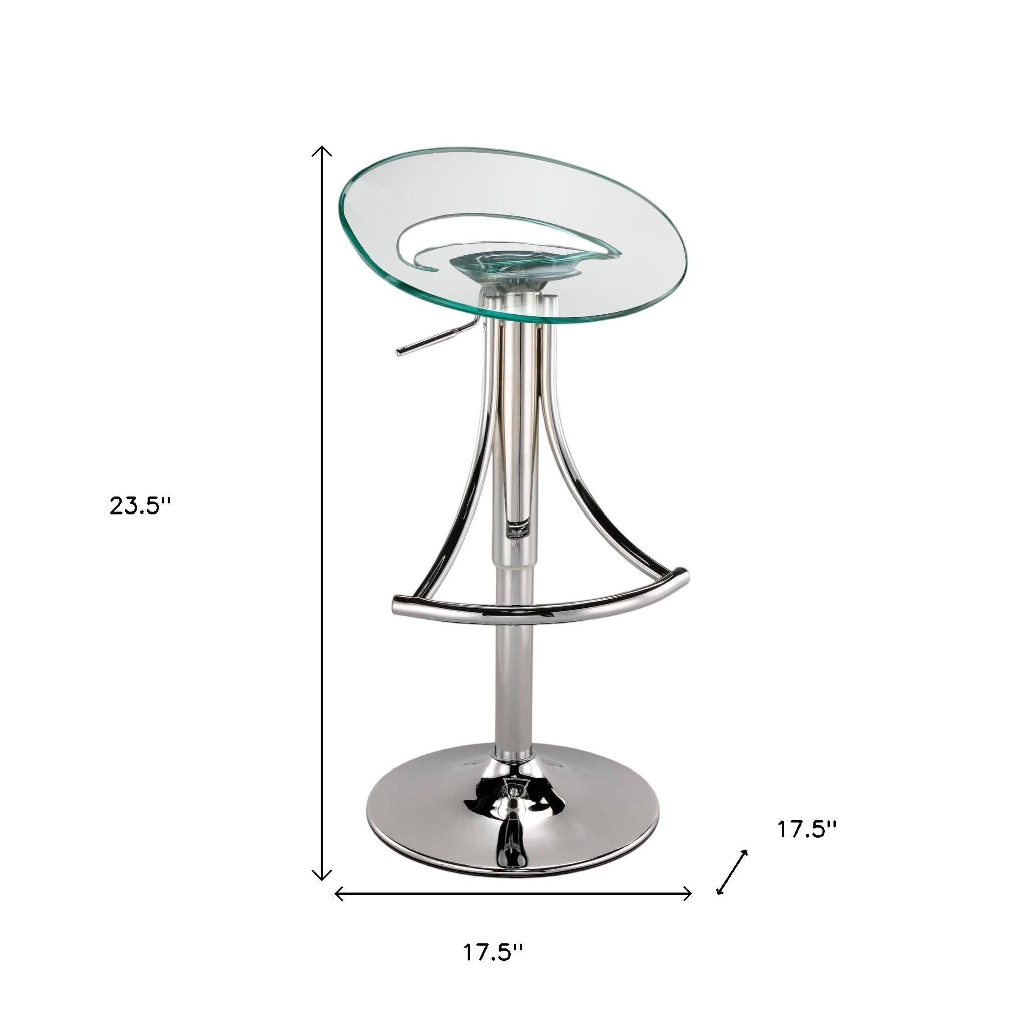 Clear and Silver Metal and Heavy Duty Plastic Low Back Adjustable Height Bar Chair