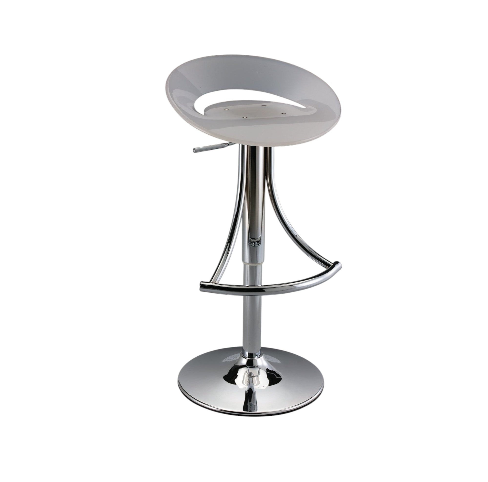 White and Silver Acrylic and Metal Low Back Adjustable Height Bar Chair