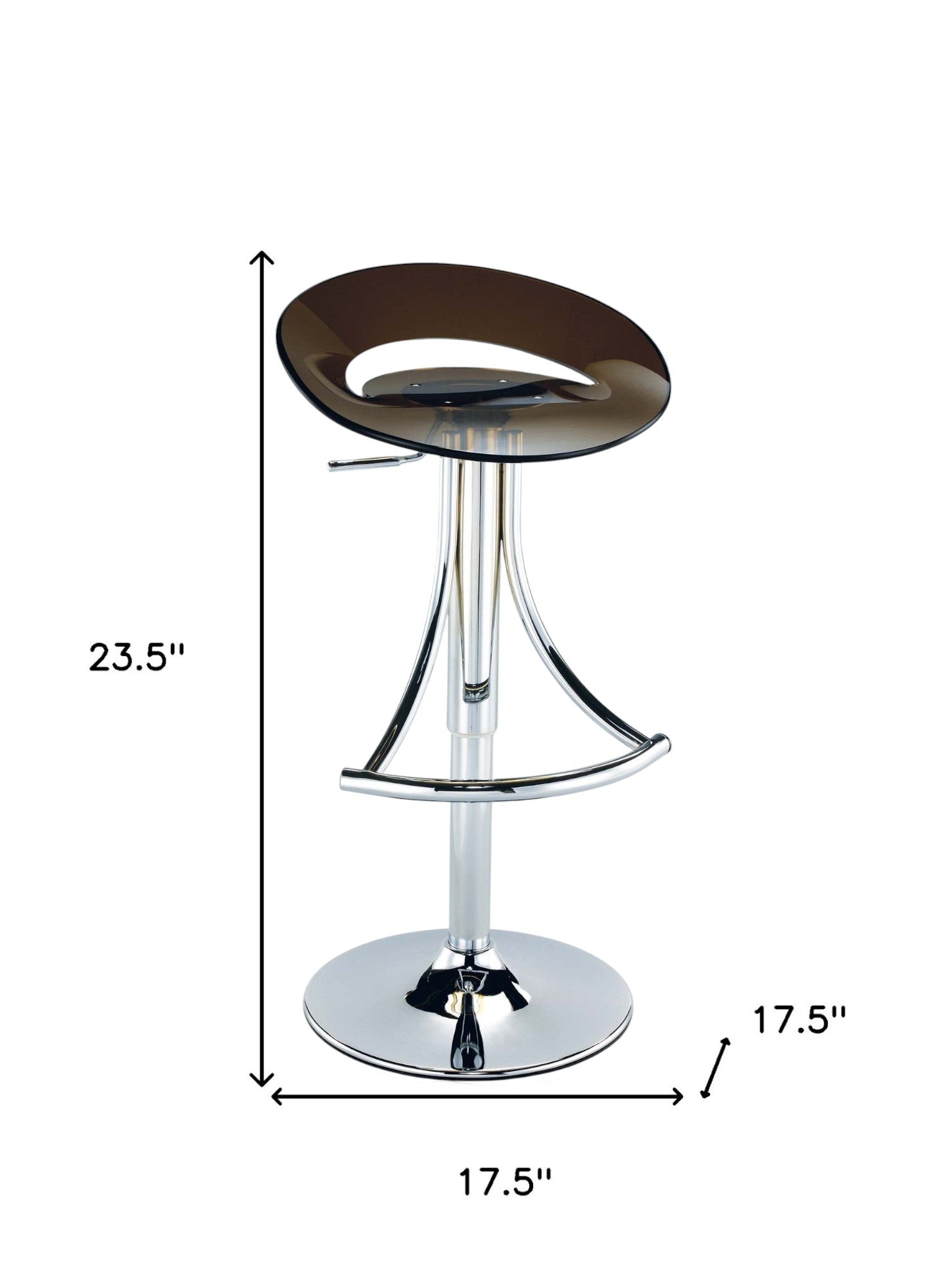 Dark Gray and Silver Acrylic and Metal Low Back Adjustable Height Bar Chair