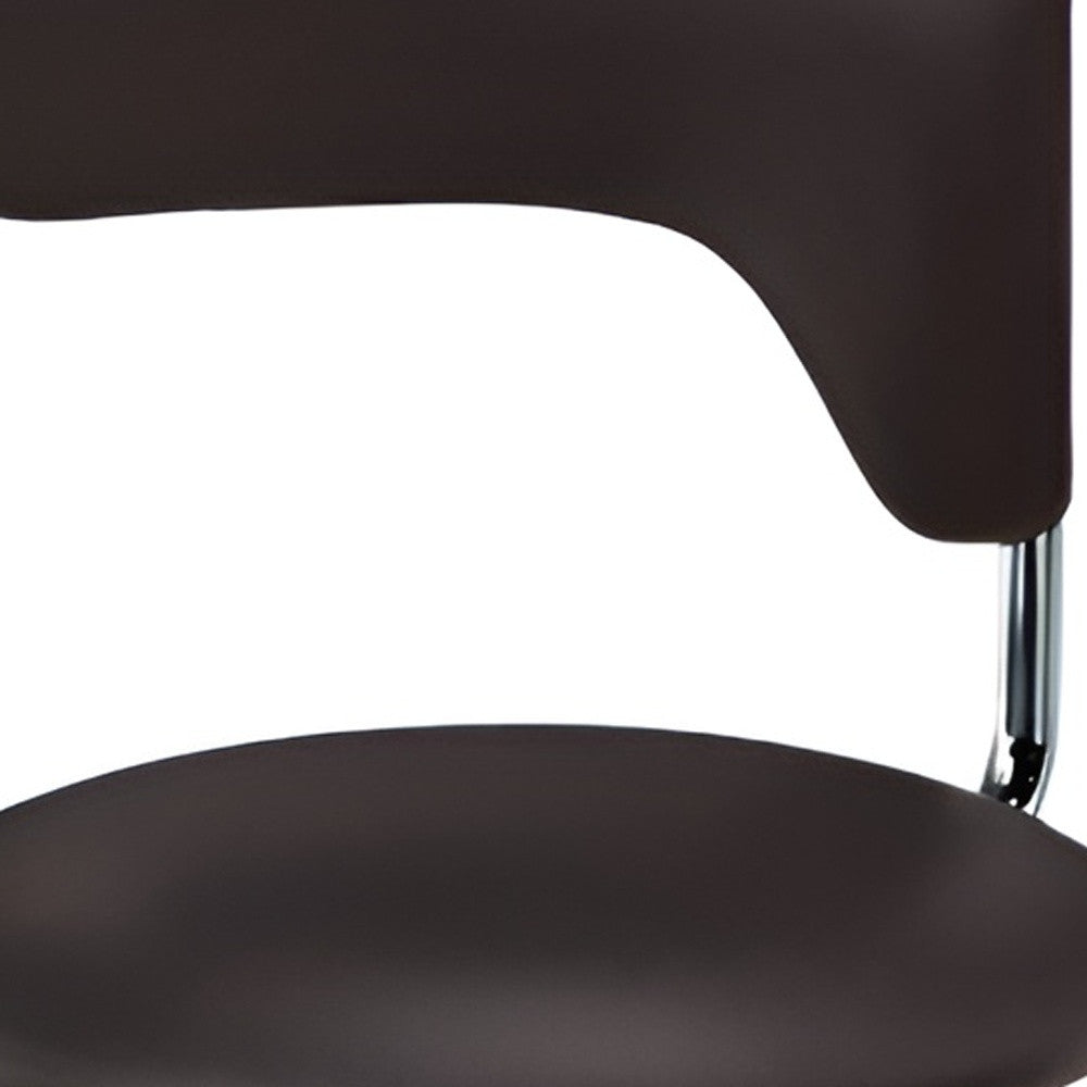 Dark Brown and Silver Faux Leather and Metal Low Back Adjustable Height Bar Chair