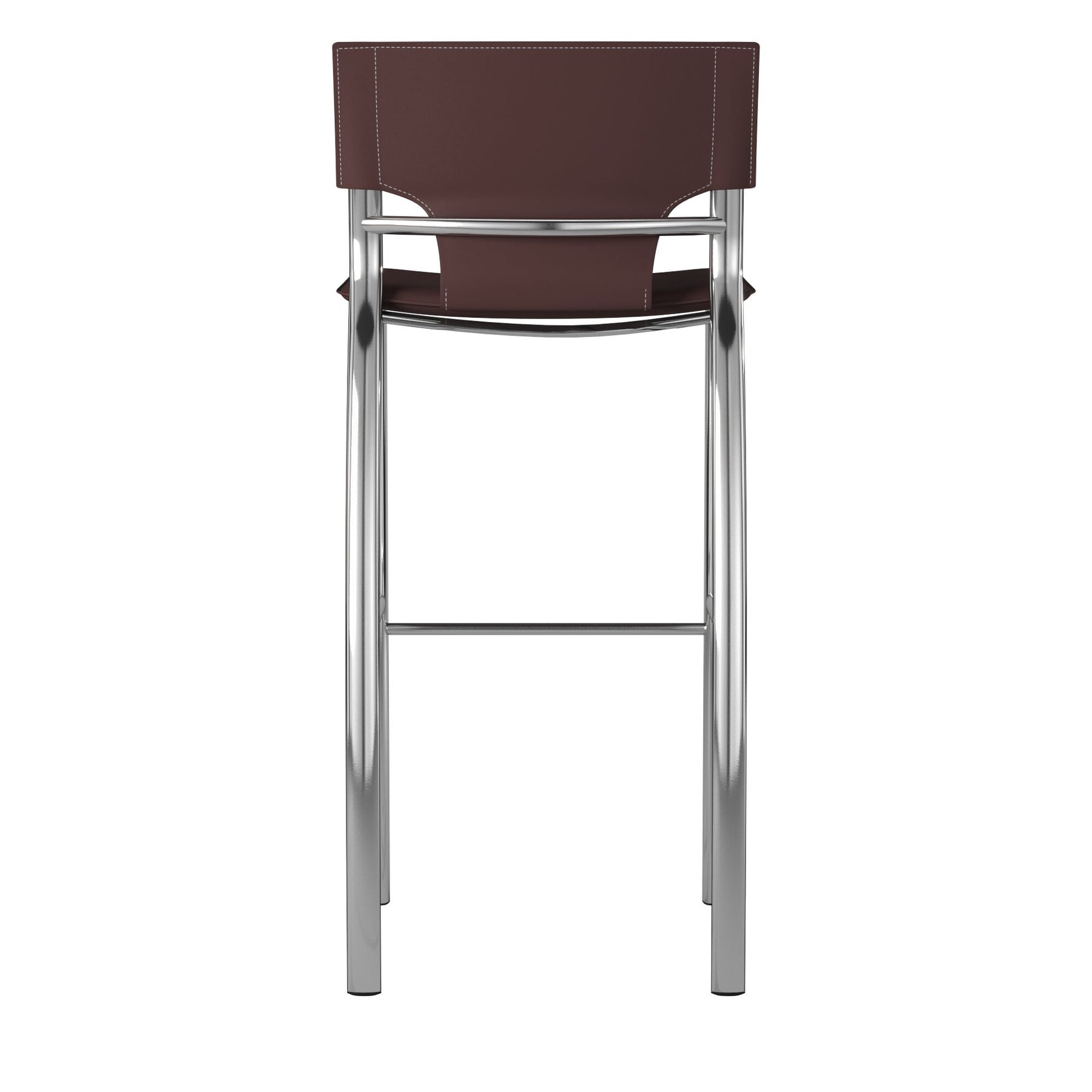 Set of Two 25" Brown and Silver Faux Leather and Metal Low Back Counter Height Bar Chairs