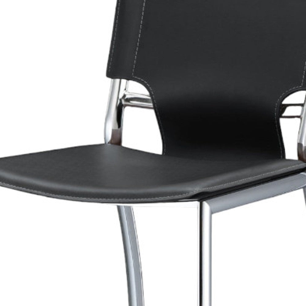 Set of Two 29" Gray and Silver Metal and Faux Leather Low Back Bar Height Bar Chairs
