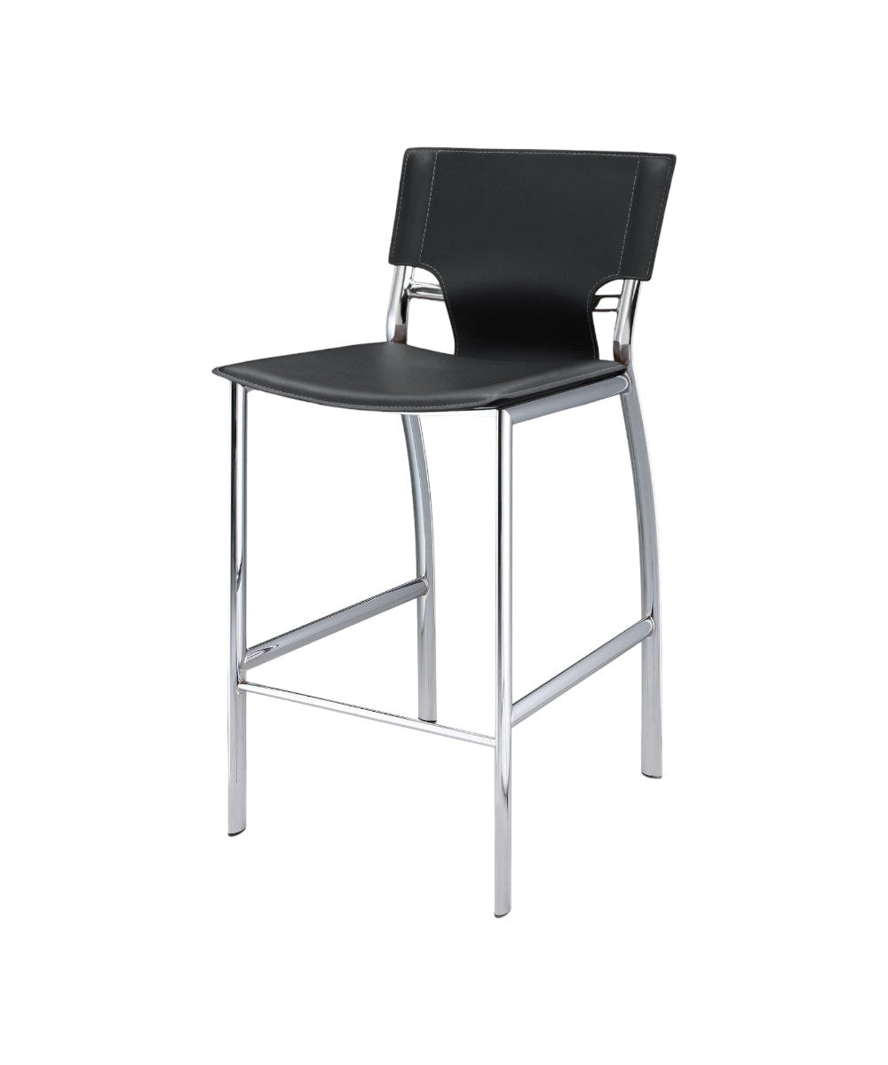 Set of Two 29" Gray and Silver Metal and Faux Leather Low Back Bar Height Bar Chairs