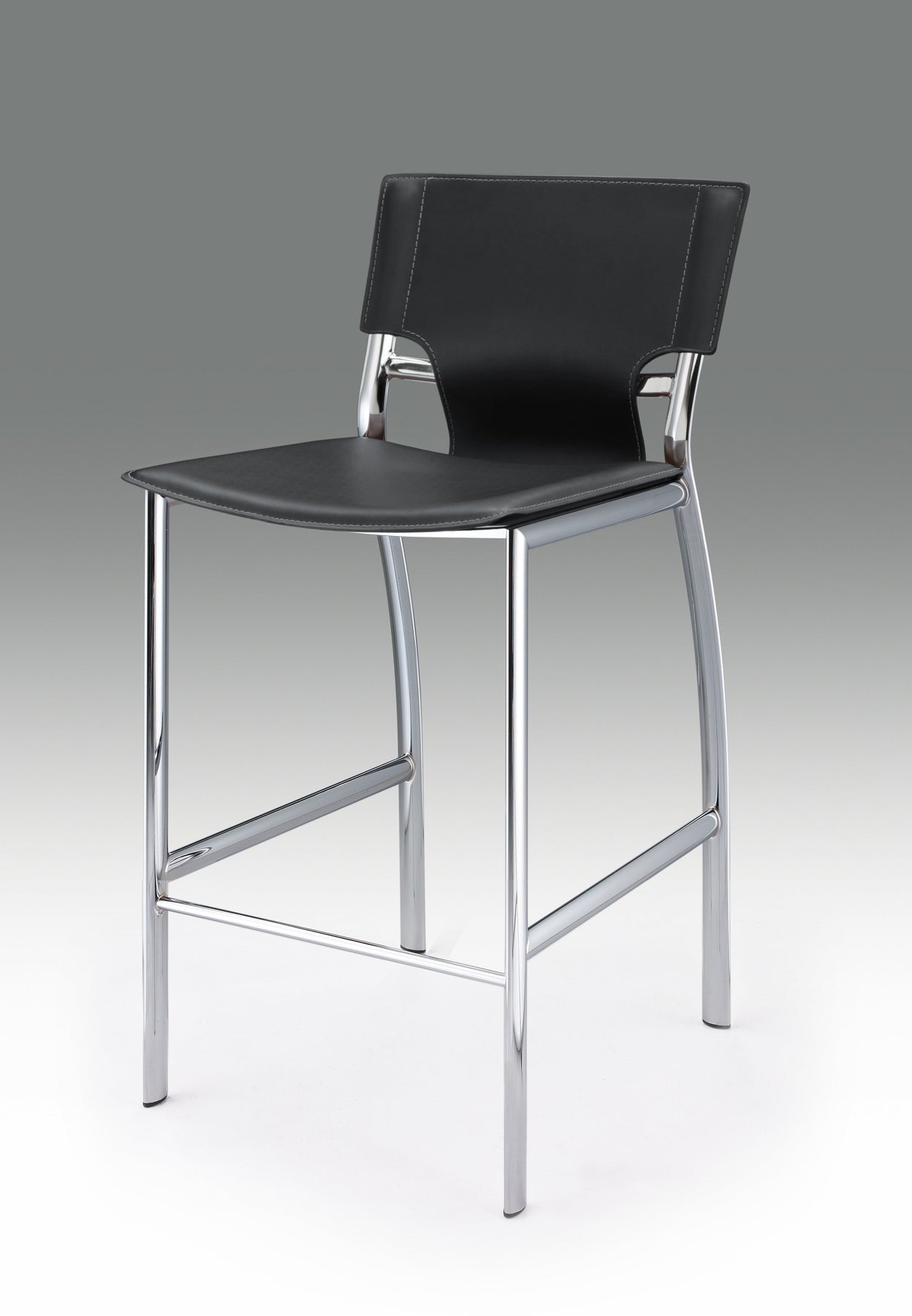 Set of Two 29" Black and Silver Metal and Faux Leather Low Back Bar Height Bar Chairs