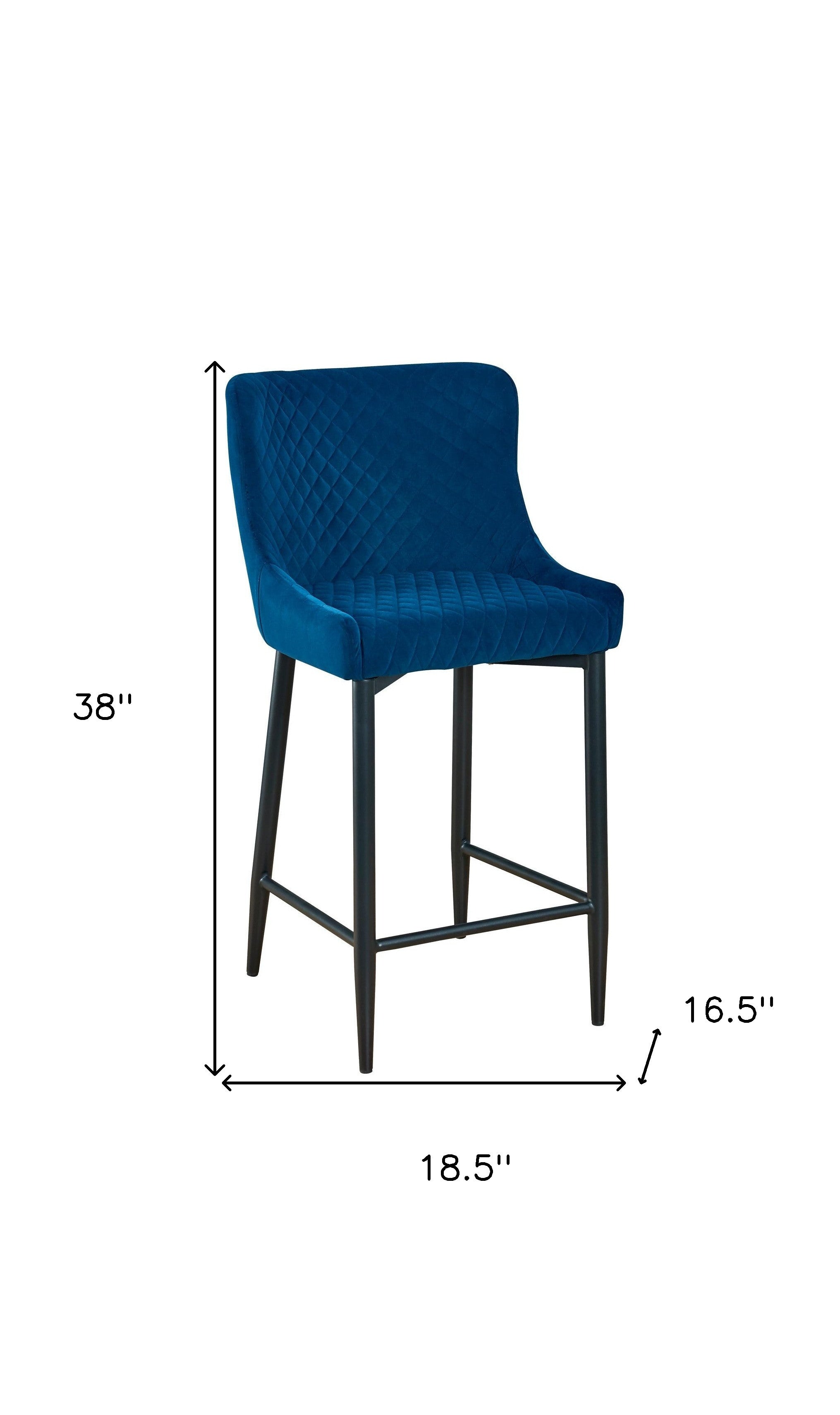 Set of Two 26" Blue and Black Velvet and Metal Low Back Counter Height Bar Chairs