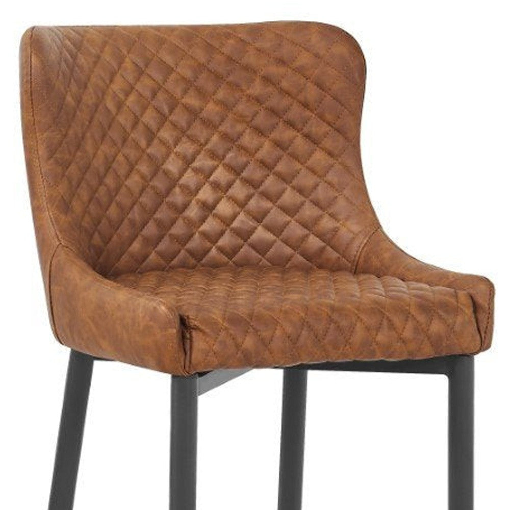 Set of Two 26" Orange and Black Metal and Faux Leather Low Back Counter Height Bar Chairs