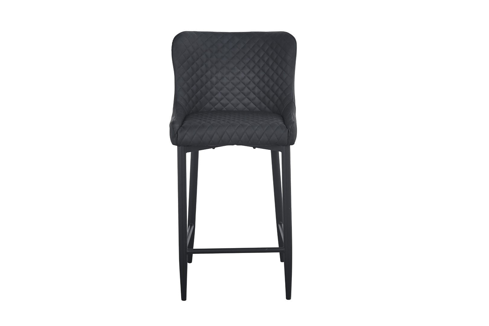 Set of Two 26" Dark Gray and Black Faux Leather and Metal Low Back Counter Height Bar Chairs