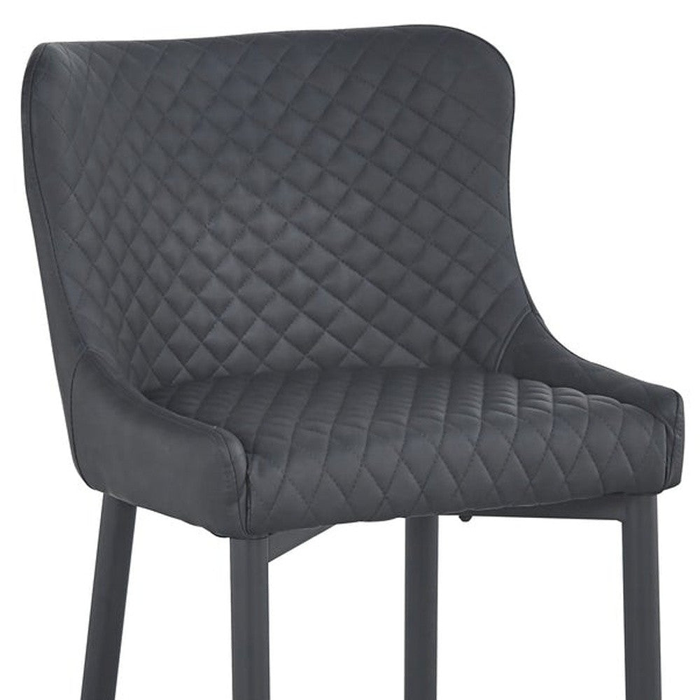 Set of Two 26" Dark Gray and Black Faux Leather and Metal Low Back Counter Height Bar Chairs