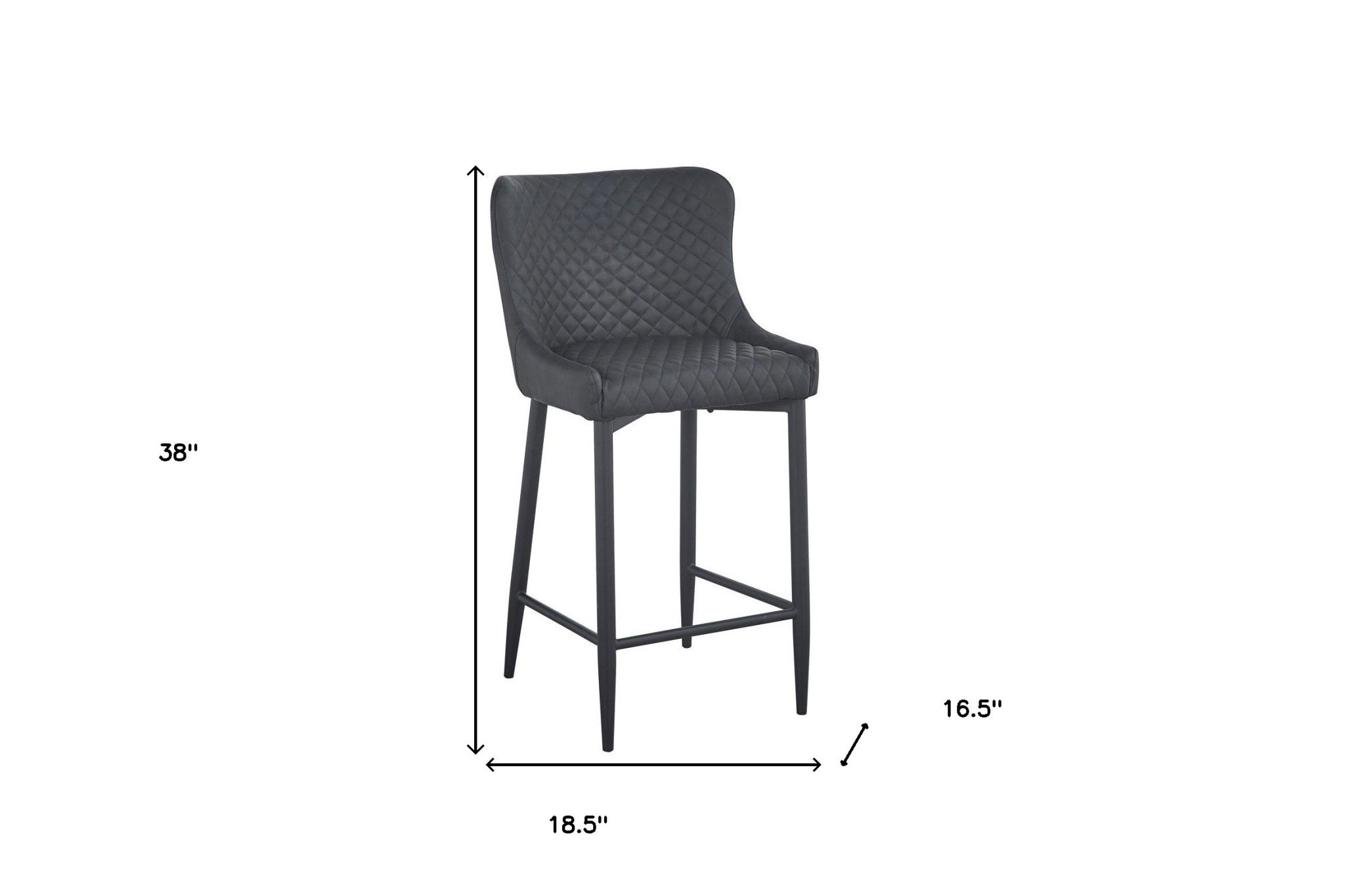 Set of Two 26" Dark Gray and Black Faux Leather and Metal Low Back Counter Height Bar Chairs