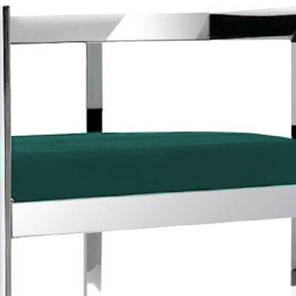 30" Green and Silver Metal and Velvet Low Back Bar Height Bar Chair