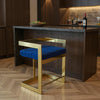 26" Blue and Gold Metal and Velvet Low Back Counter Height Bar Chair