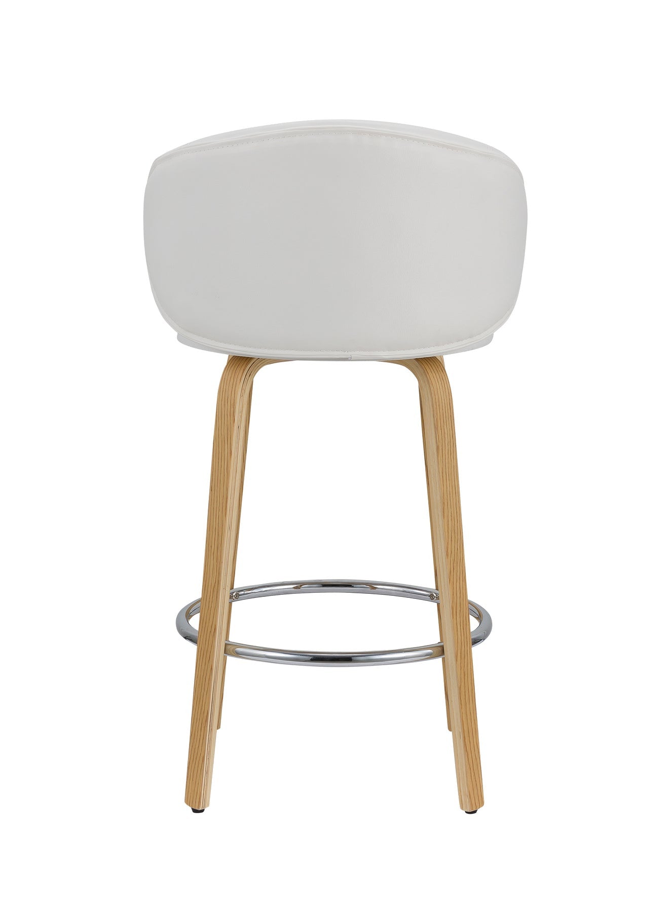 Set of Two 26" White and Brown Faux Leather and Solid Wood Low Back Counter Height Bar Chairs