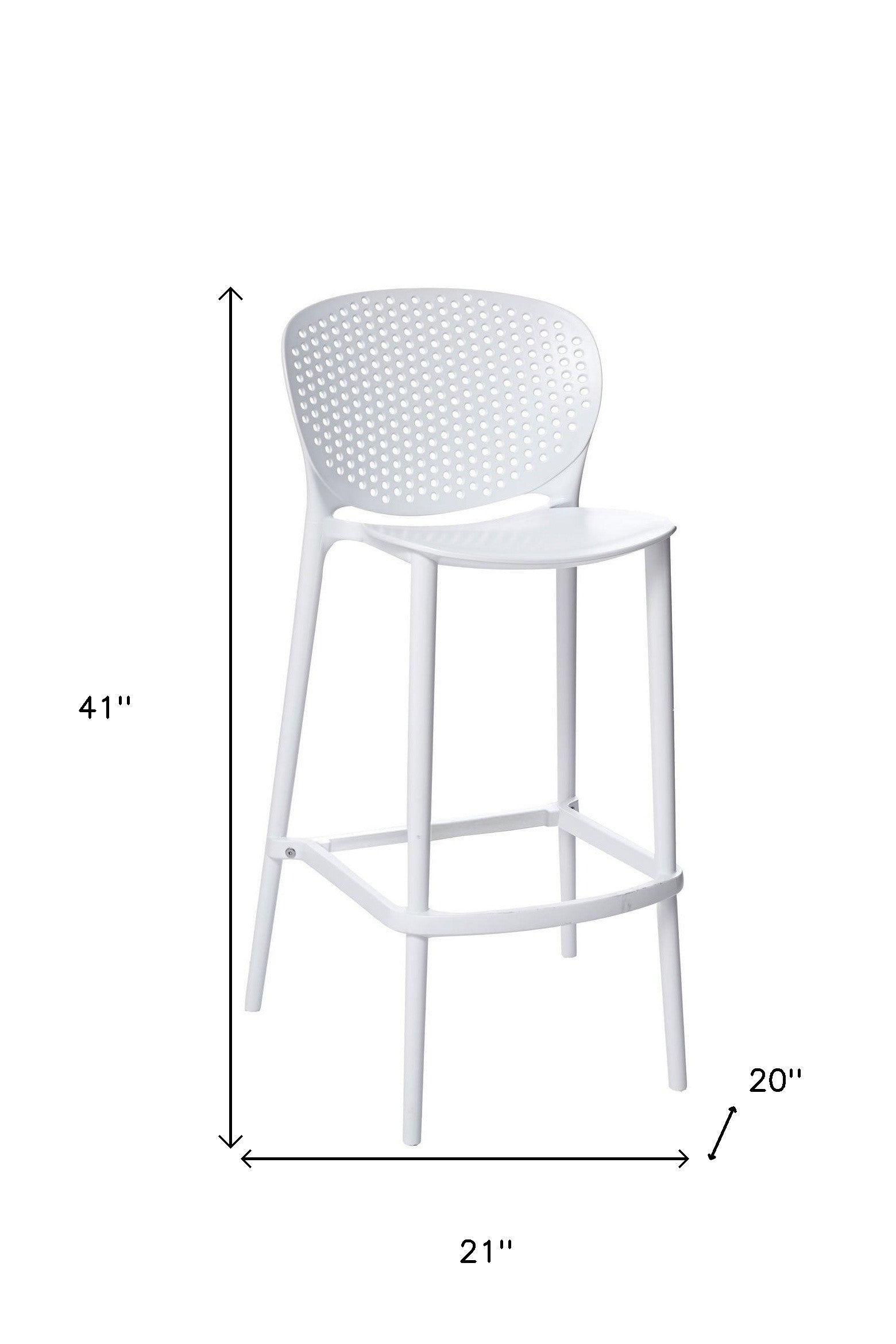Set of Four 30" White Heavy Duty Plastic Low Back Bar Height Bar Chairs