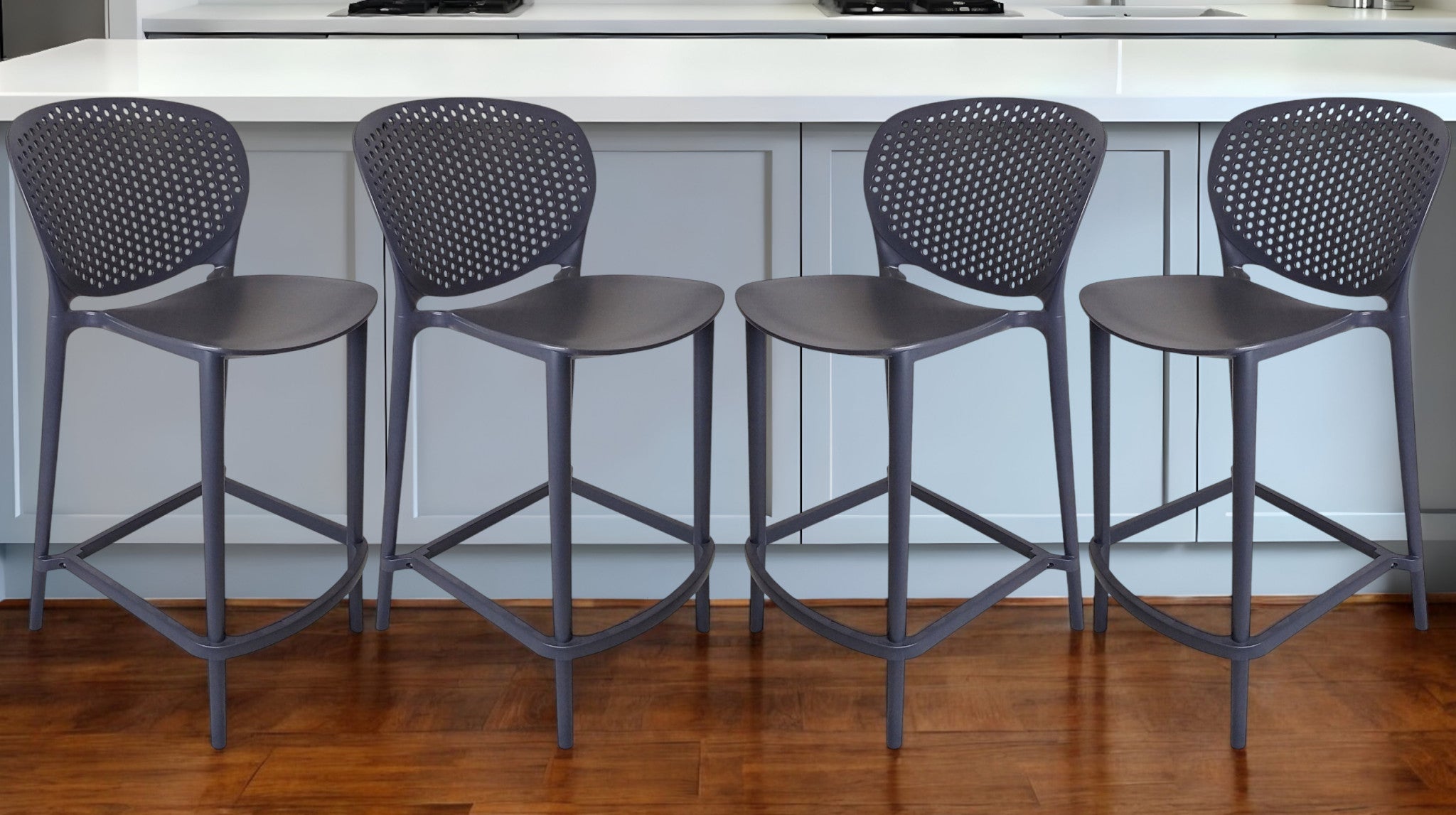Set of Four 26" Dark Gray Heavy Duty Plastic Low Back Counter Height Bar Chairs